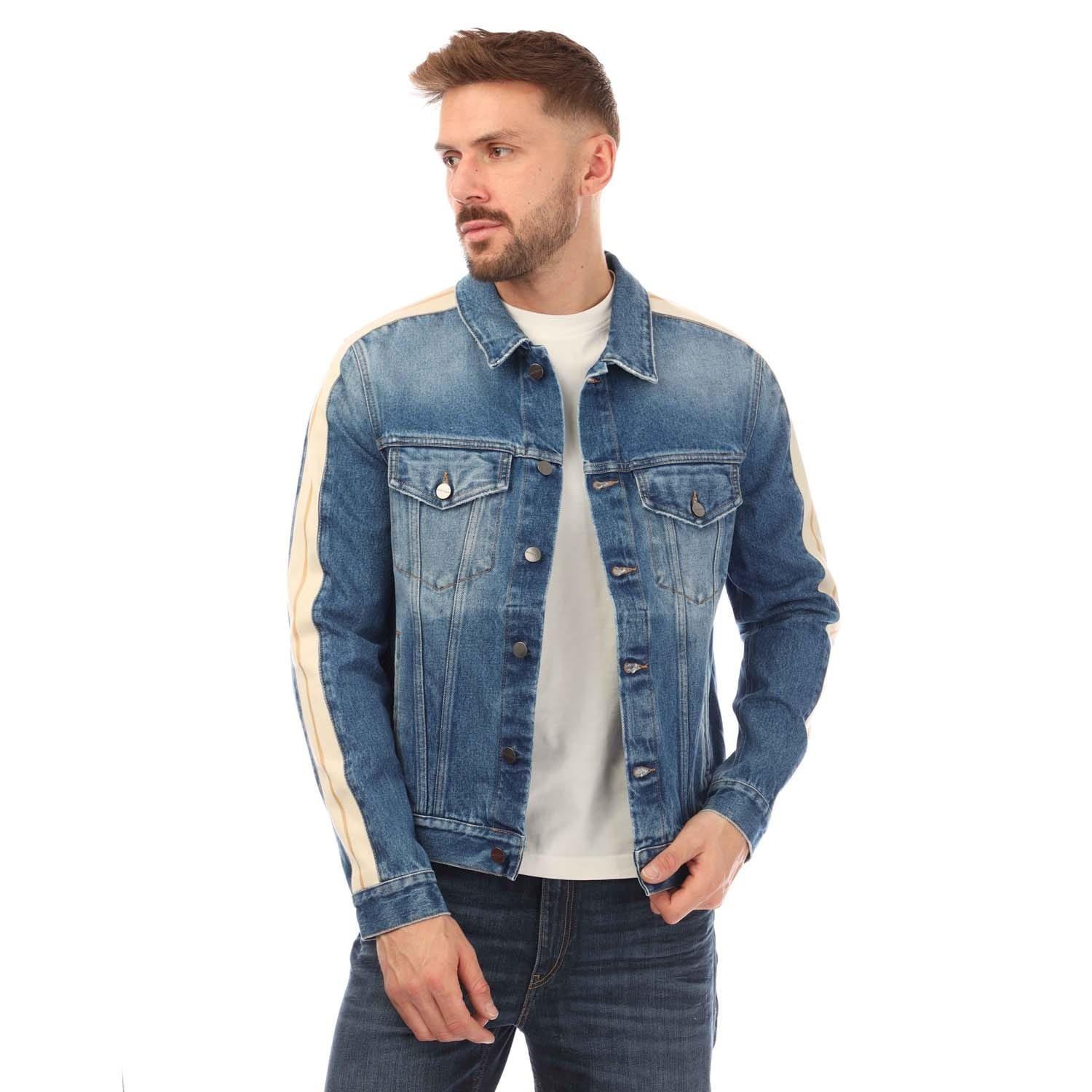 Blue-White - Palm Angels - Men's  Denim Track Softshell Jacket - 1