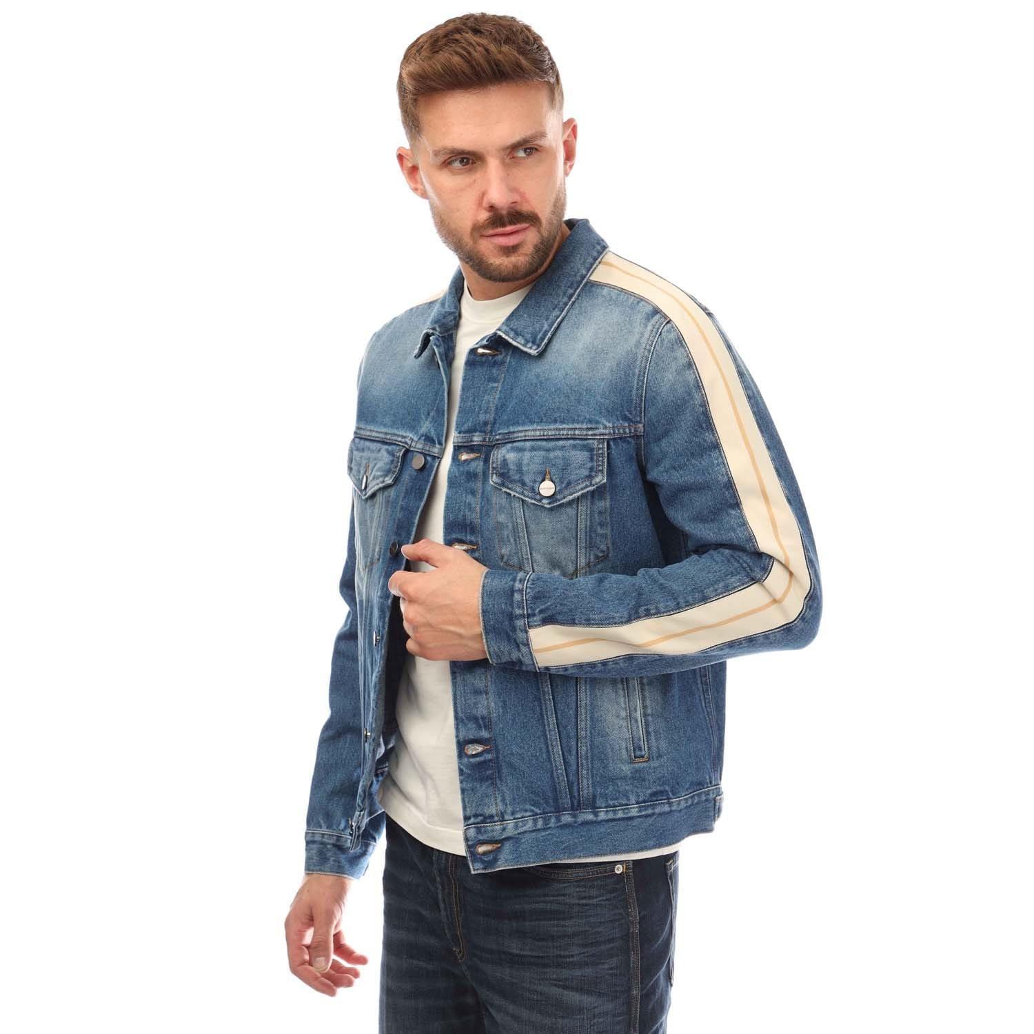 Blue-White - Palm Angels - Men's  Denim Track Softshell Jacket - 2