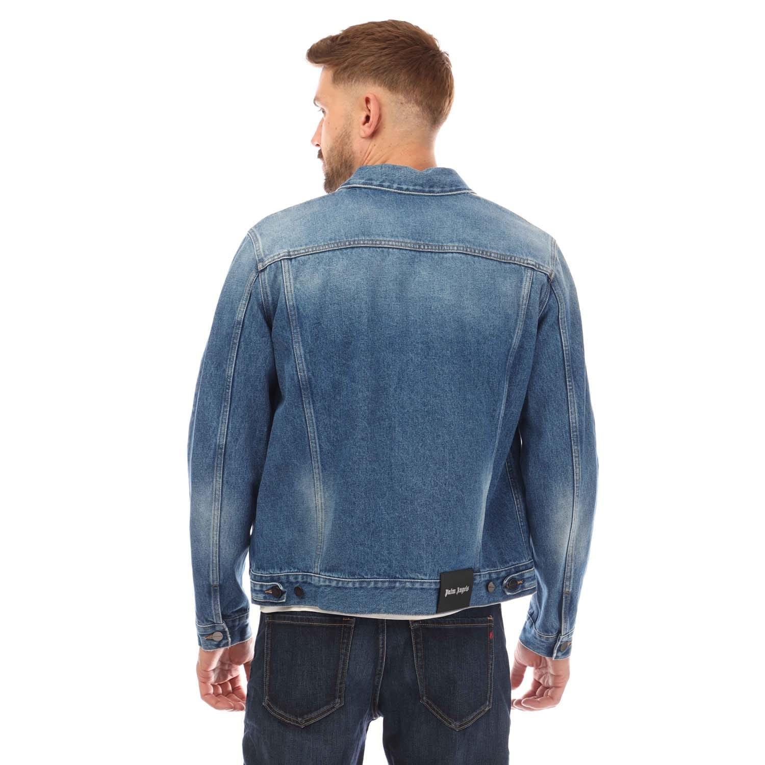 Blue-White - Palm Angels - Men's  Denim Track Softshell Jacket - 3