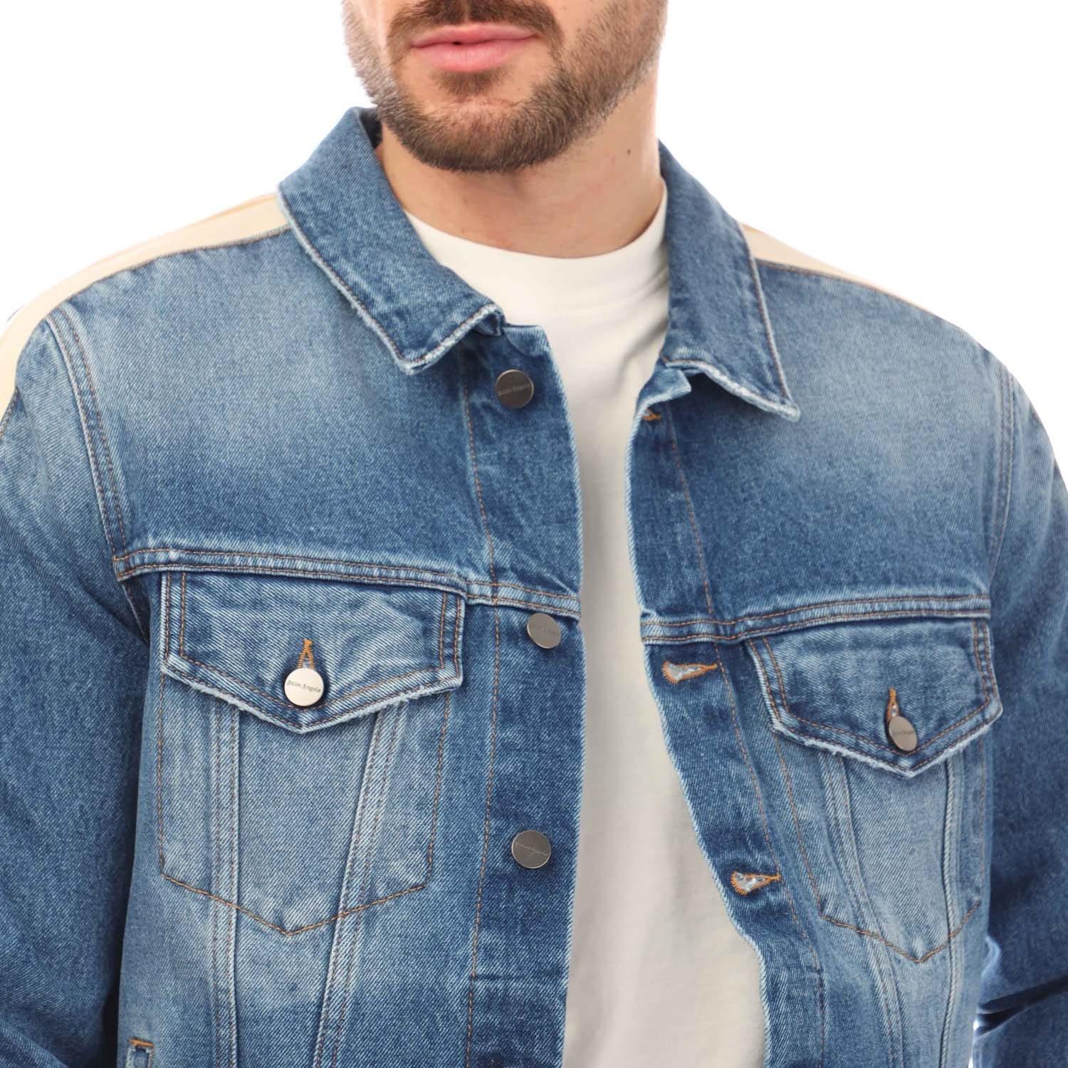 Blue-White - Palm Angels - Men's  Denim Track Softshell Jacket - 4