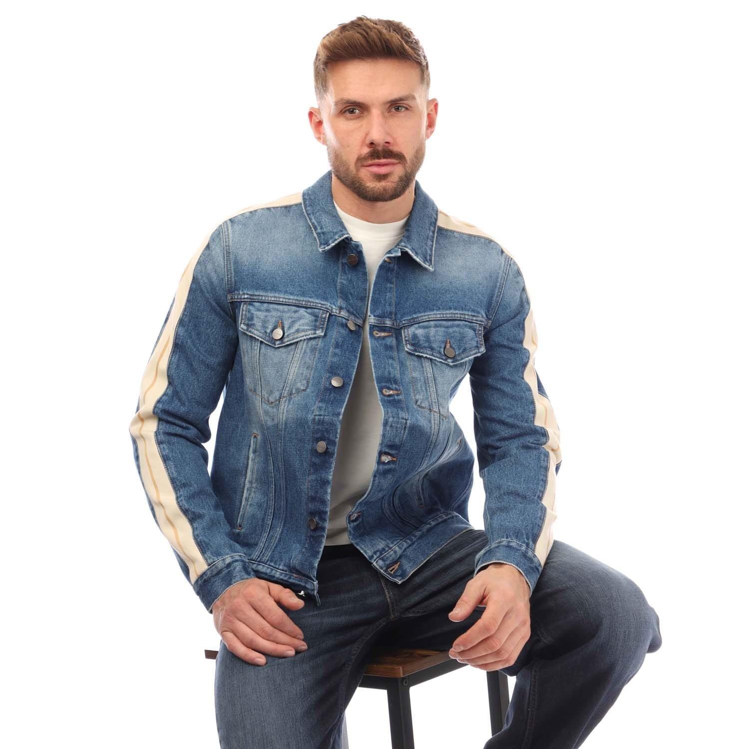 Blue-White - Palm Angels - Men's  Denim Track Softshell Jacket - 5