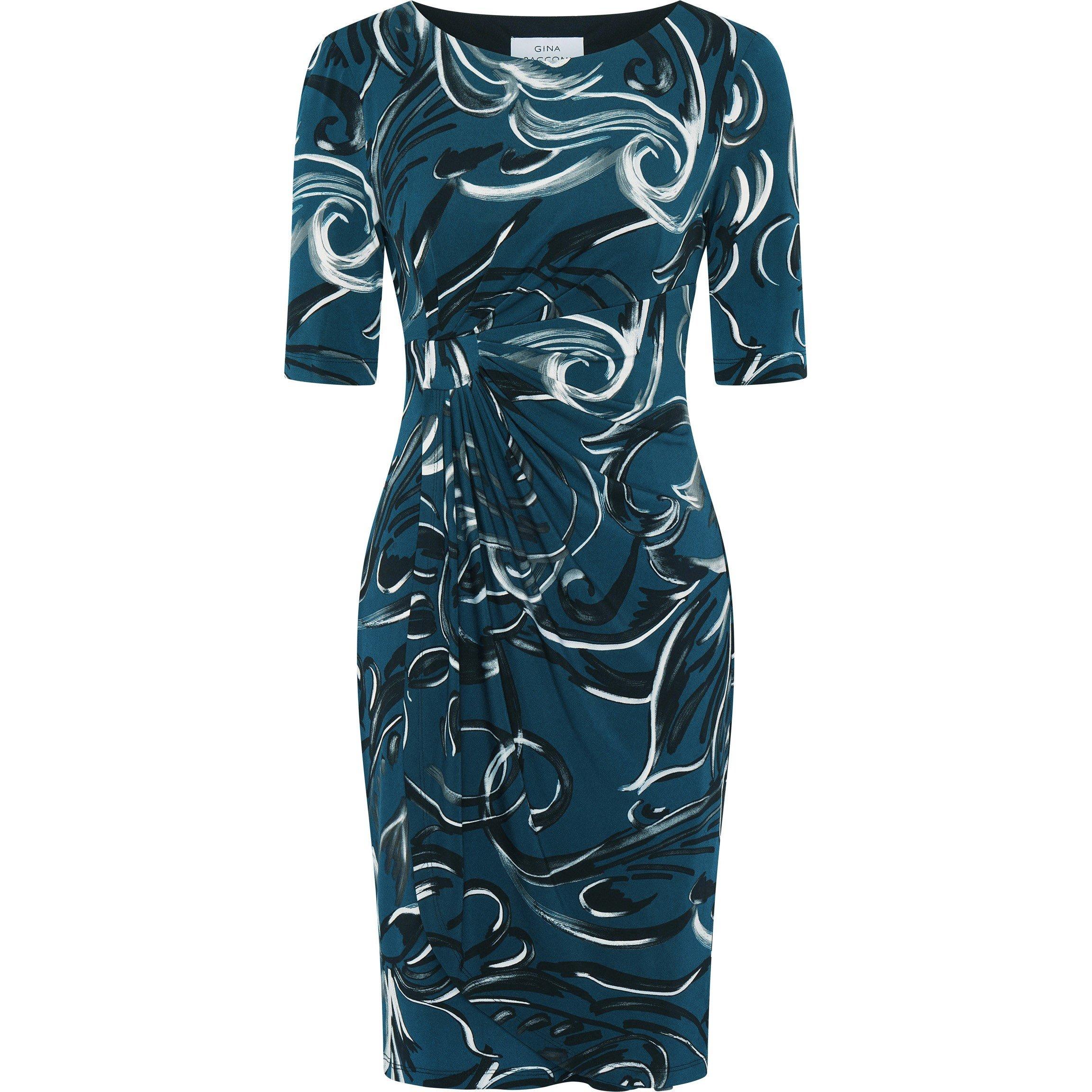 Green / Black - Gina Bacconi - Yvonne Printed Jersey Dress - 1