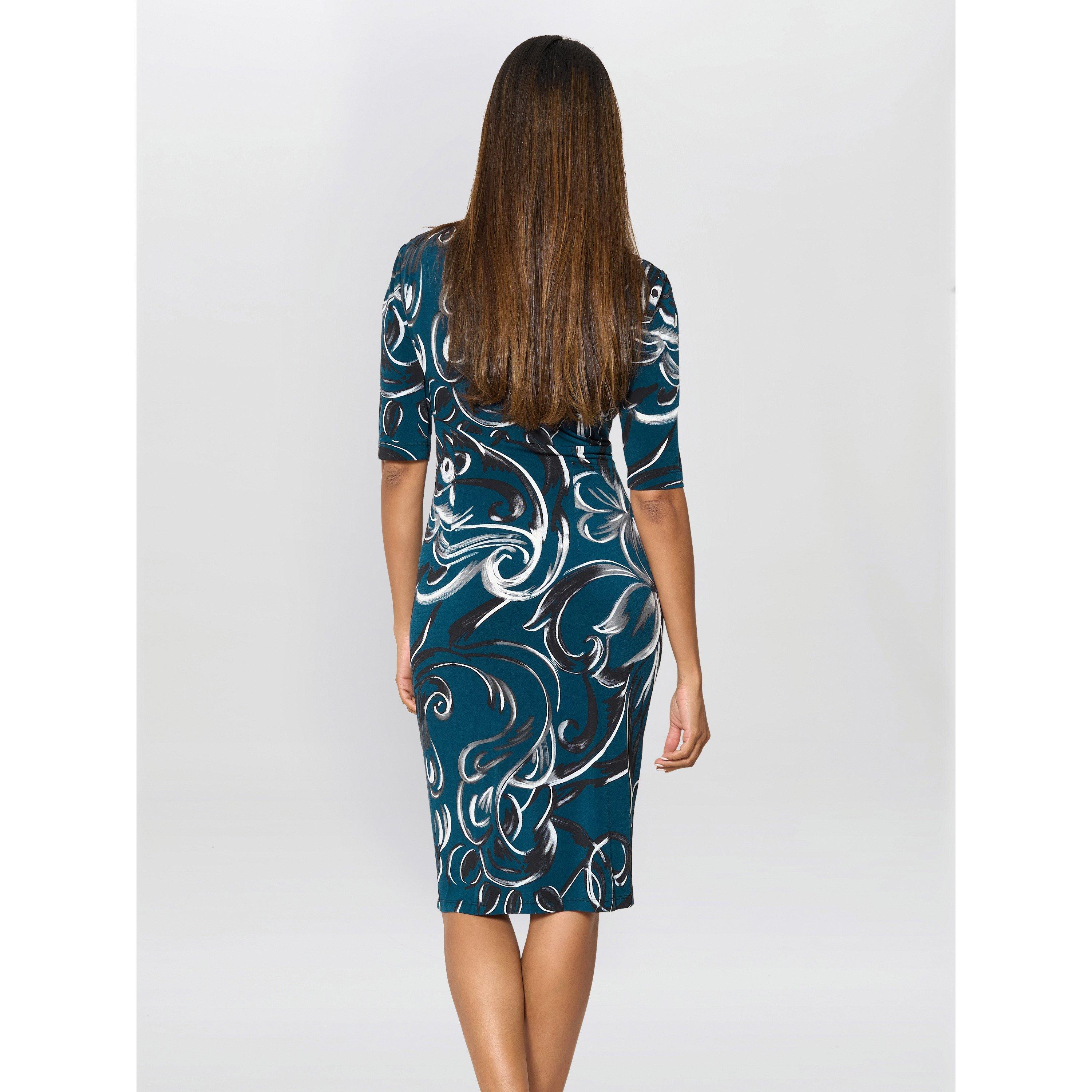 Green / Black - Gina Bacconi - Yvonne Printed Jersey Dress - 3
