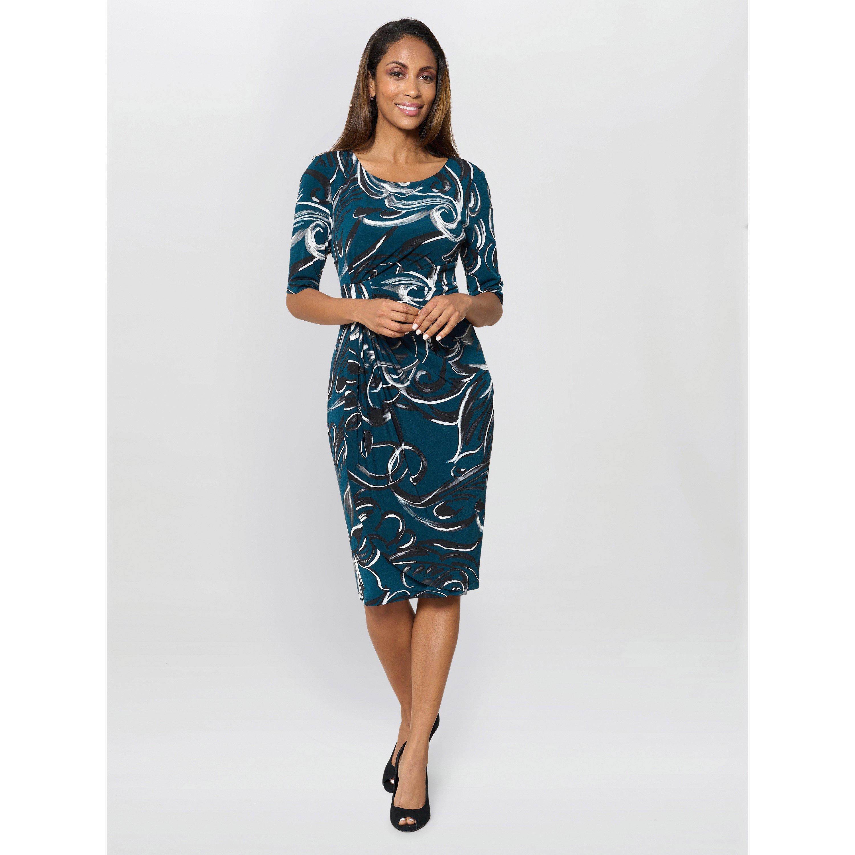 Green / Black - Gina Bacconi - Yvonne Printed Jersey Dress - 4