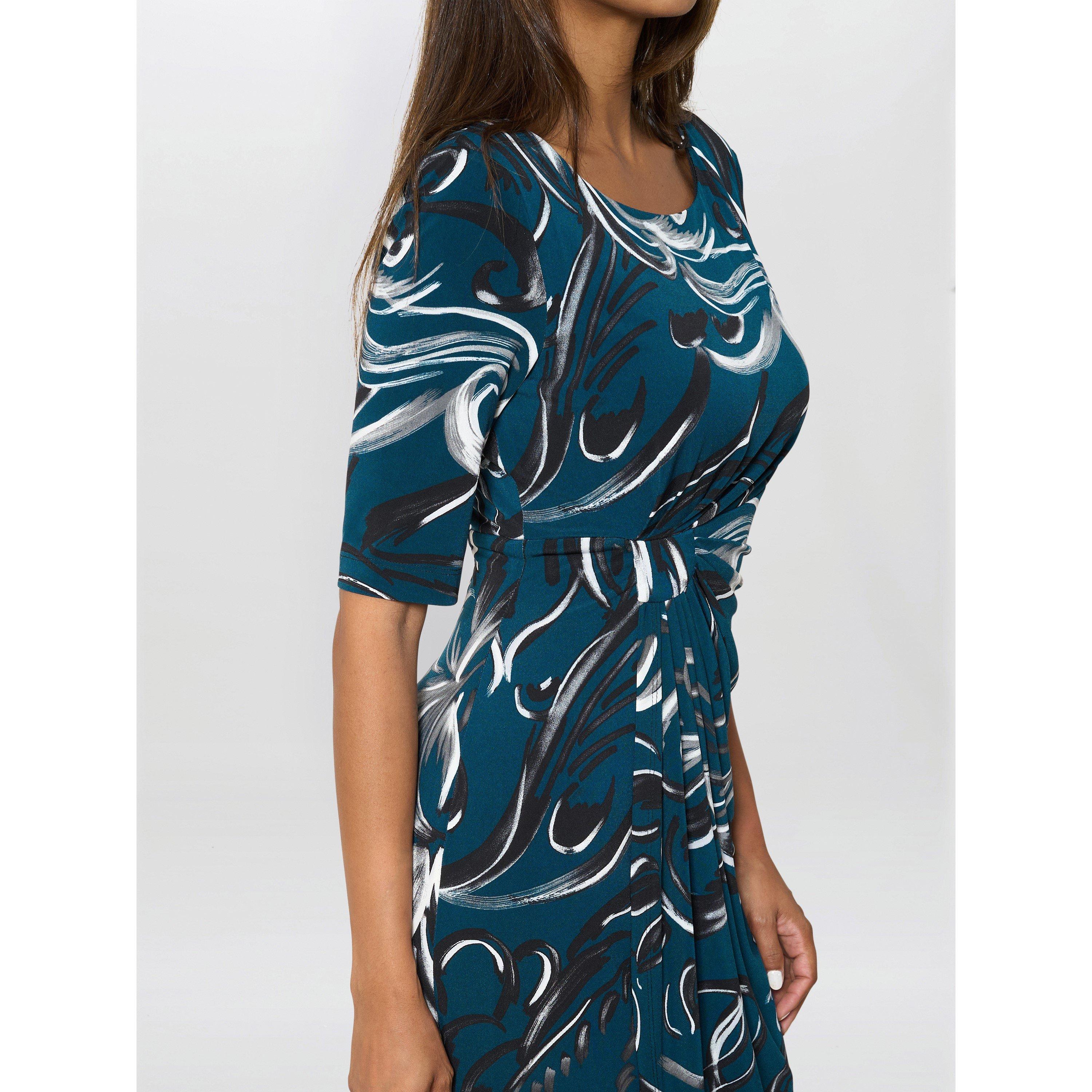 Green / Black - Gina Bacconi - Yvonne Printed Jersey Dress - 5