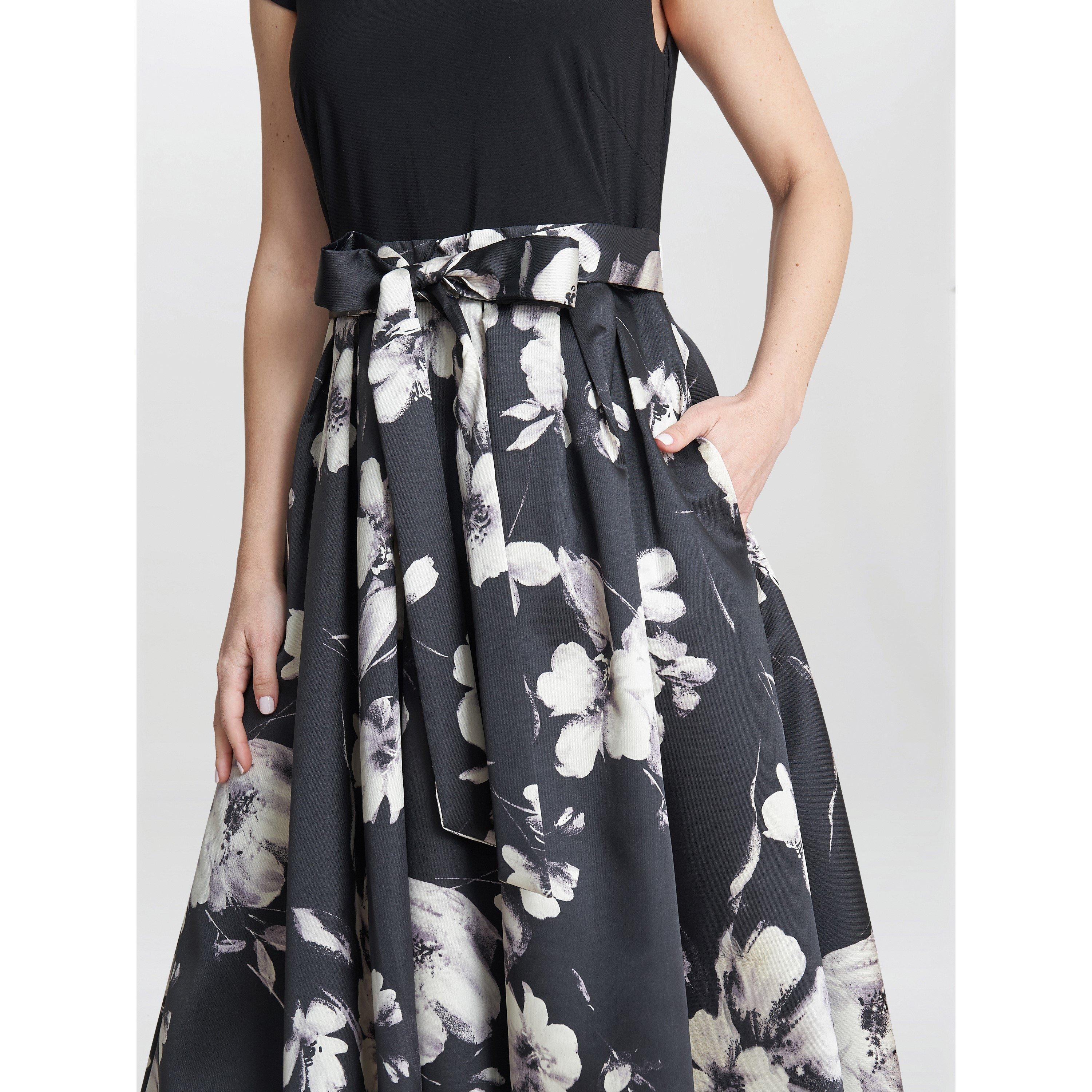 Black / Ivory - Gina Bacconi - Colleen Jersey and Jacquard Dress - 4