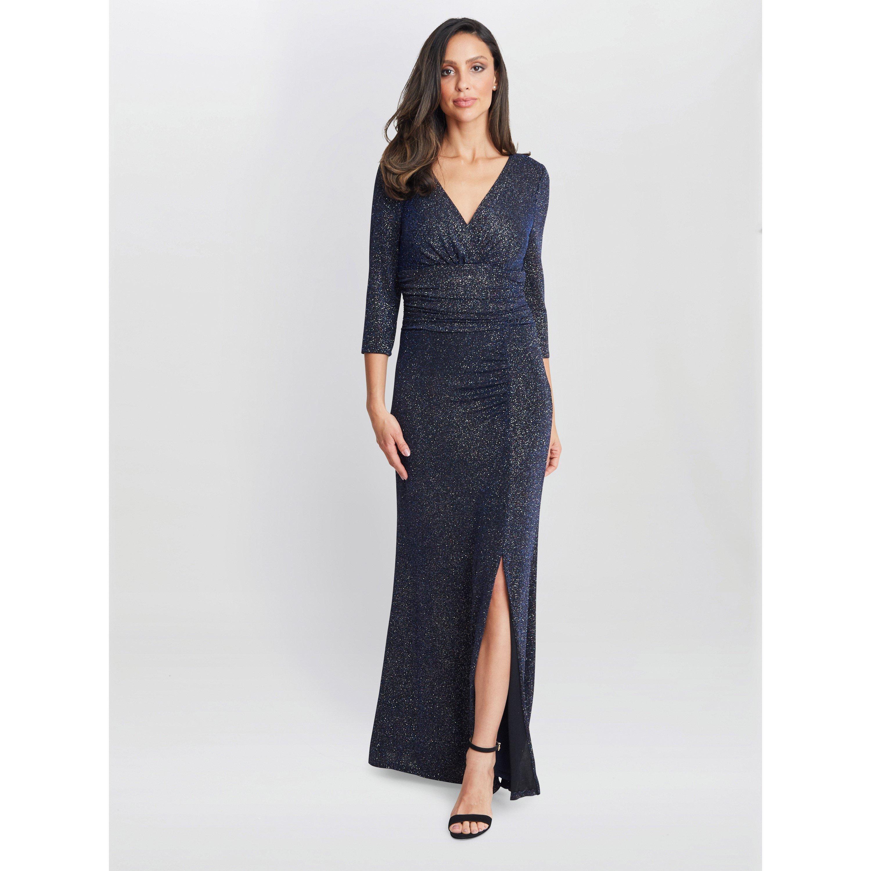 Navy - Gina Bacconi - Eugenie Metallic Maxi Dress - 3