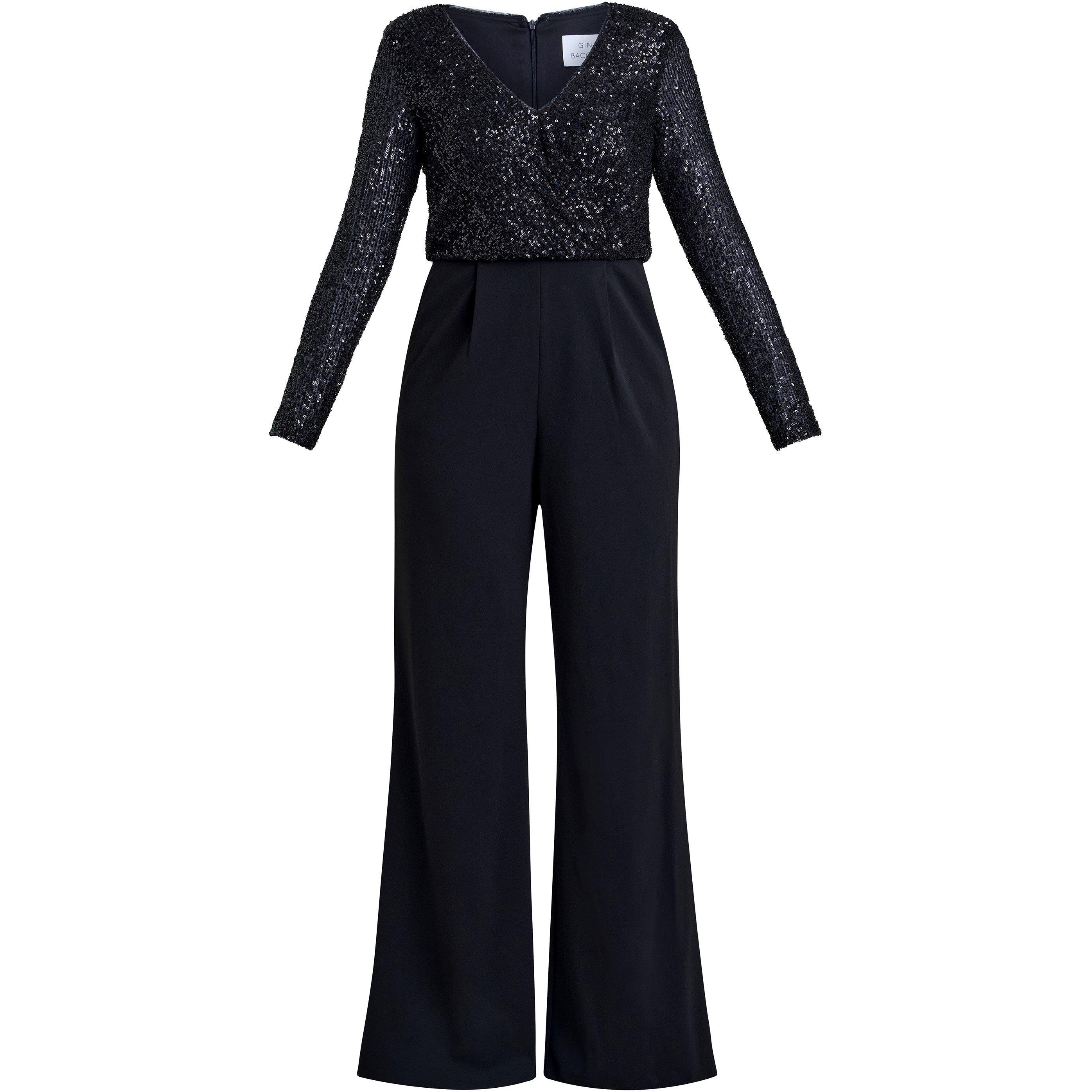 Gina Bacconi Allegra Sequin Crepe Jumpsuit