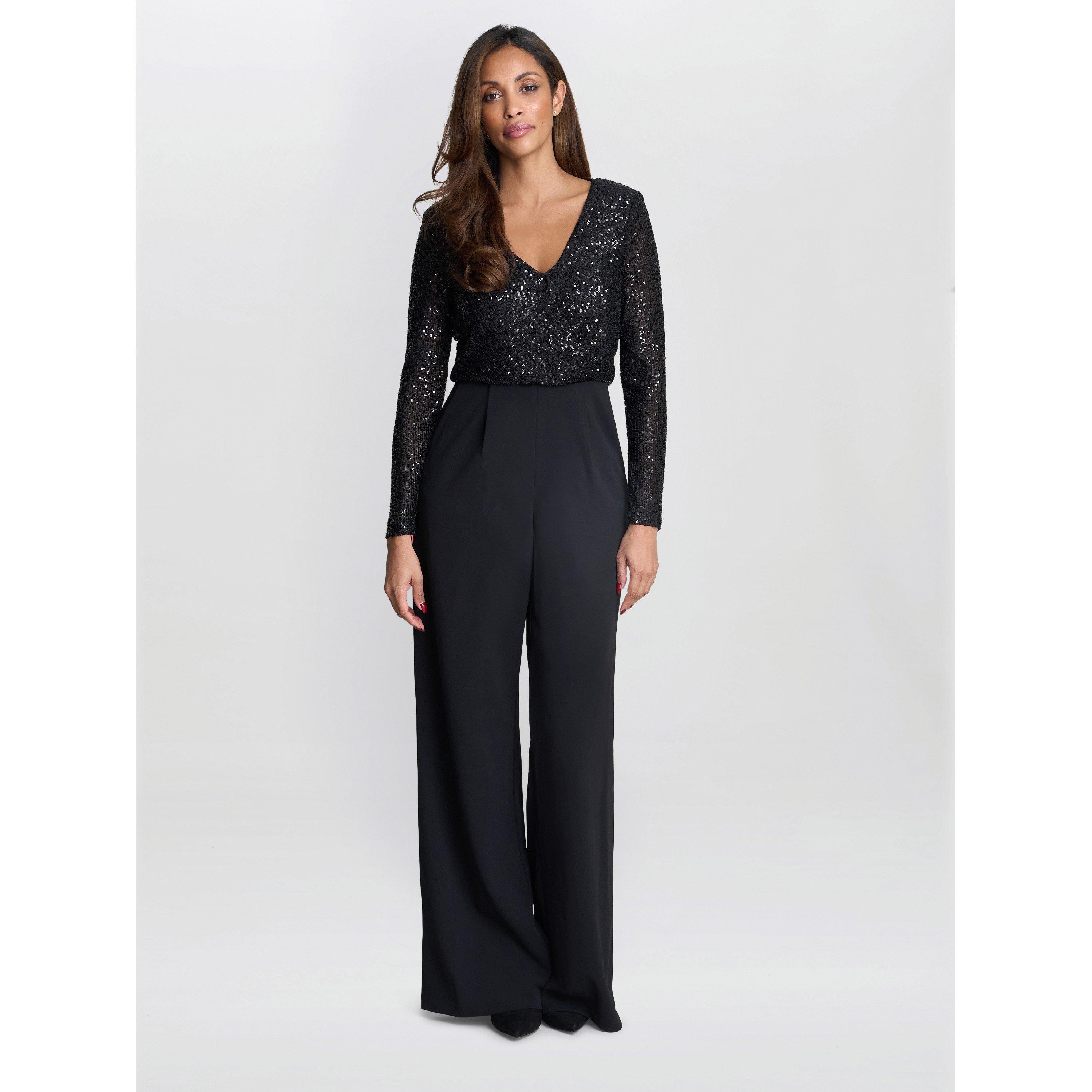 Black - Gina Bacconi - Allegra Sequin Crepe Jumpsuit - 2