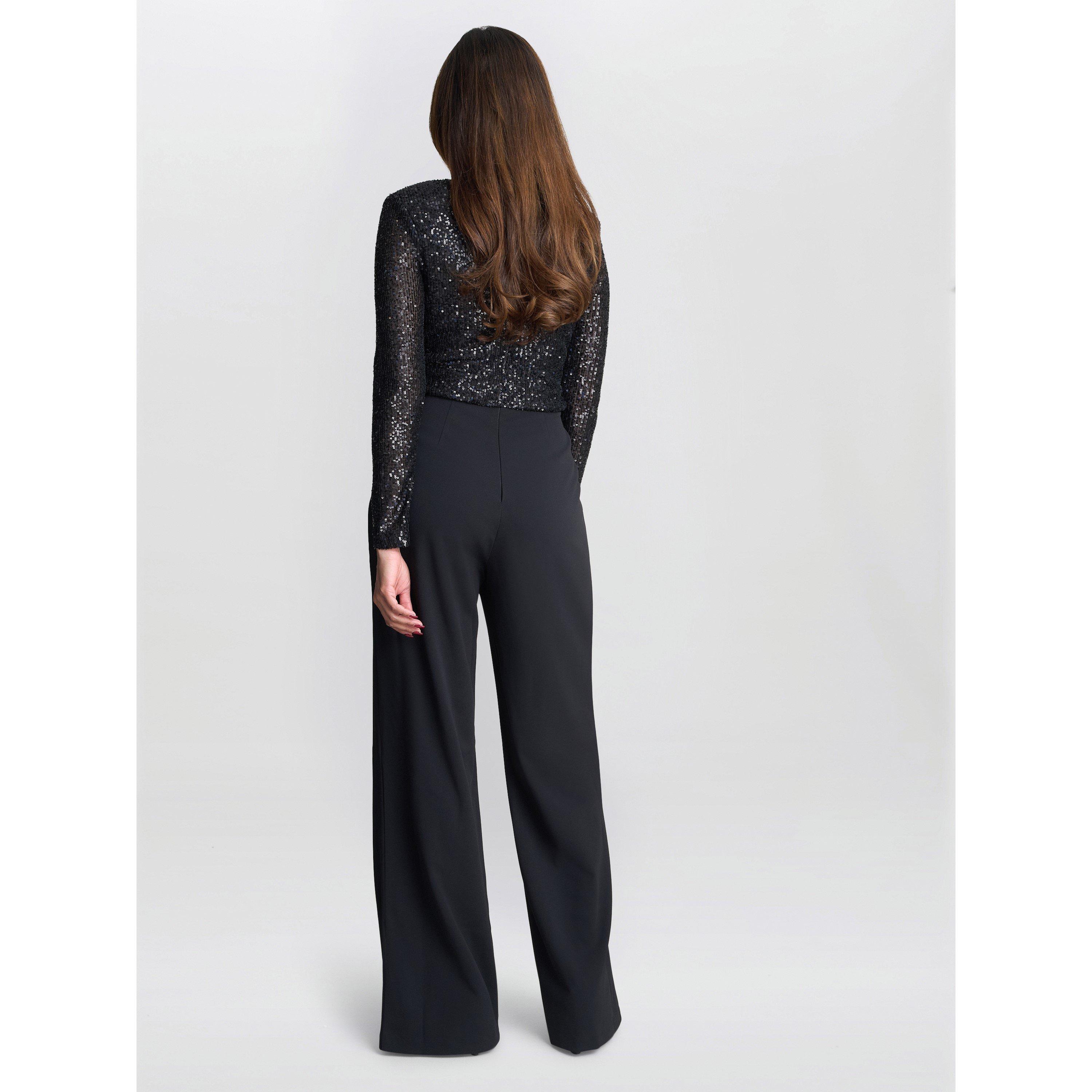 Black - Gina Bacconi - Allegra Sequin Crepe Jumpsuit - 3
