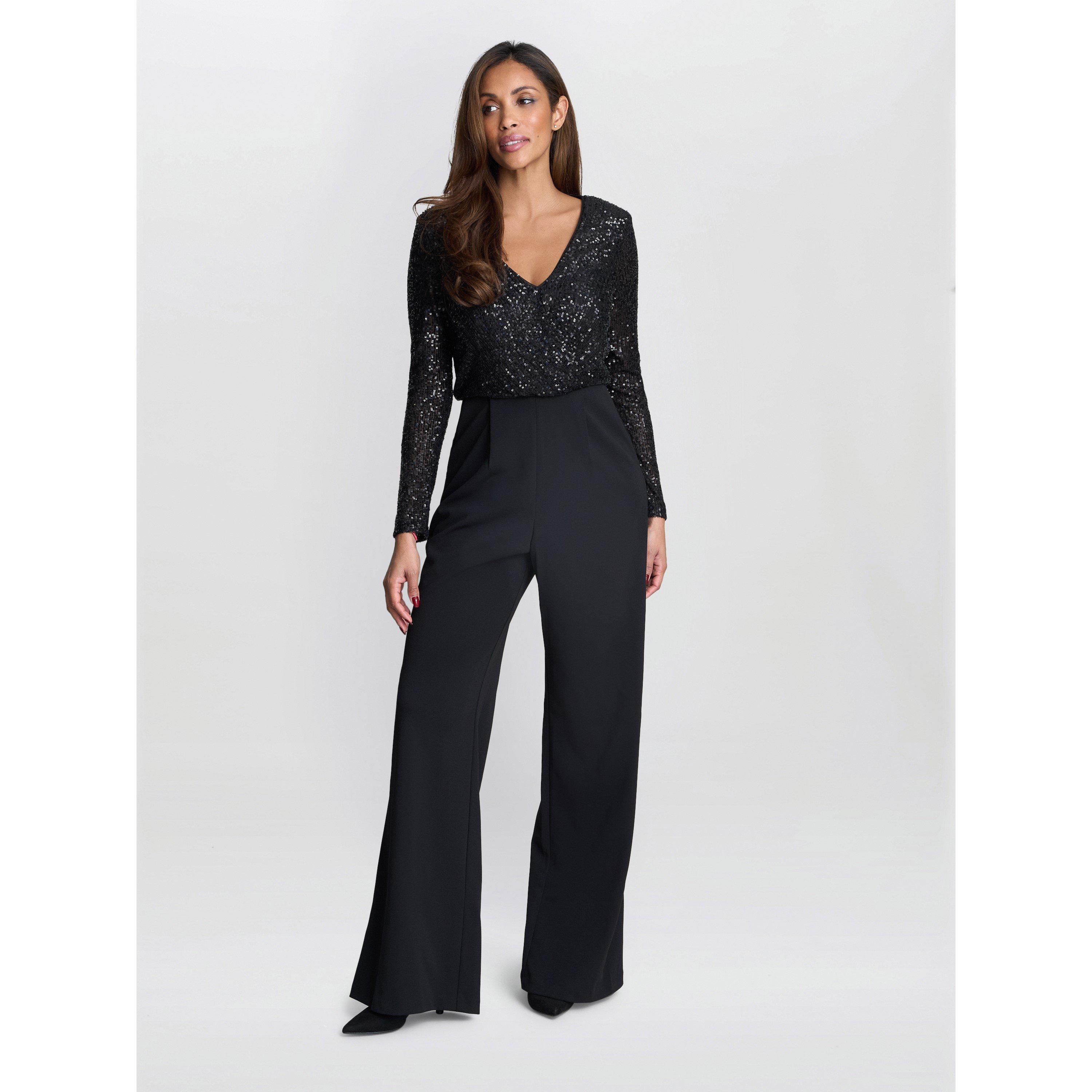 Black - Gina Bacconi - Allegra Sequin Crepe Jumpsuit - 4