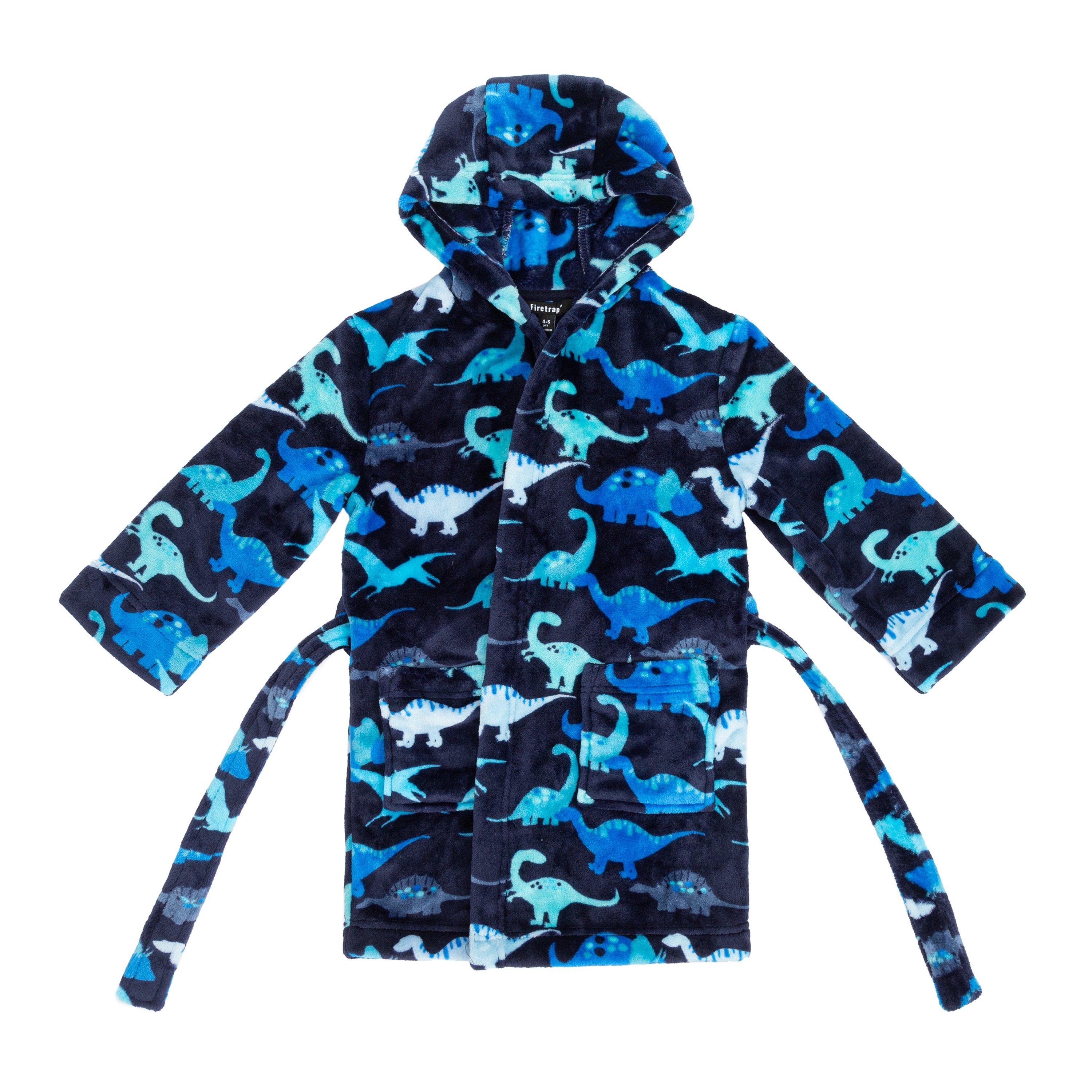 Zwart/Blauw - Firetrap - Boys Dinosaur Fleece Dressing Gown - 1
