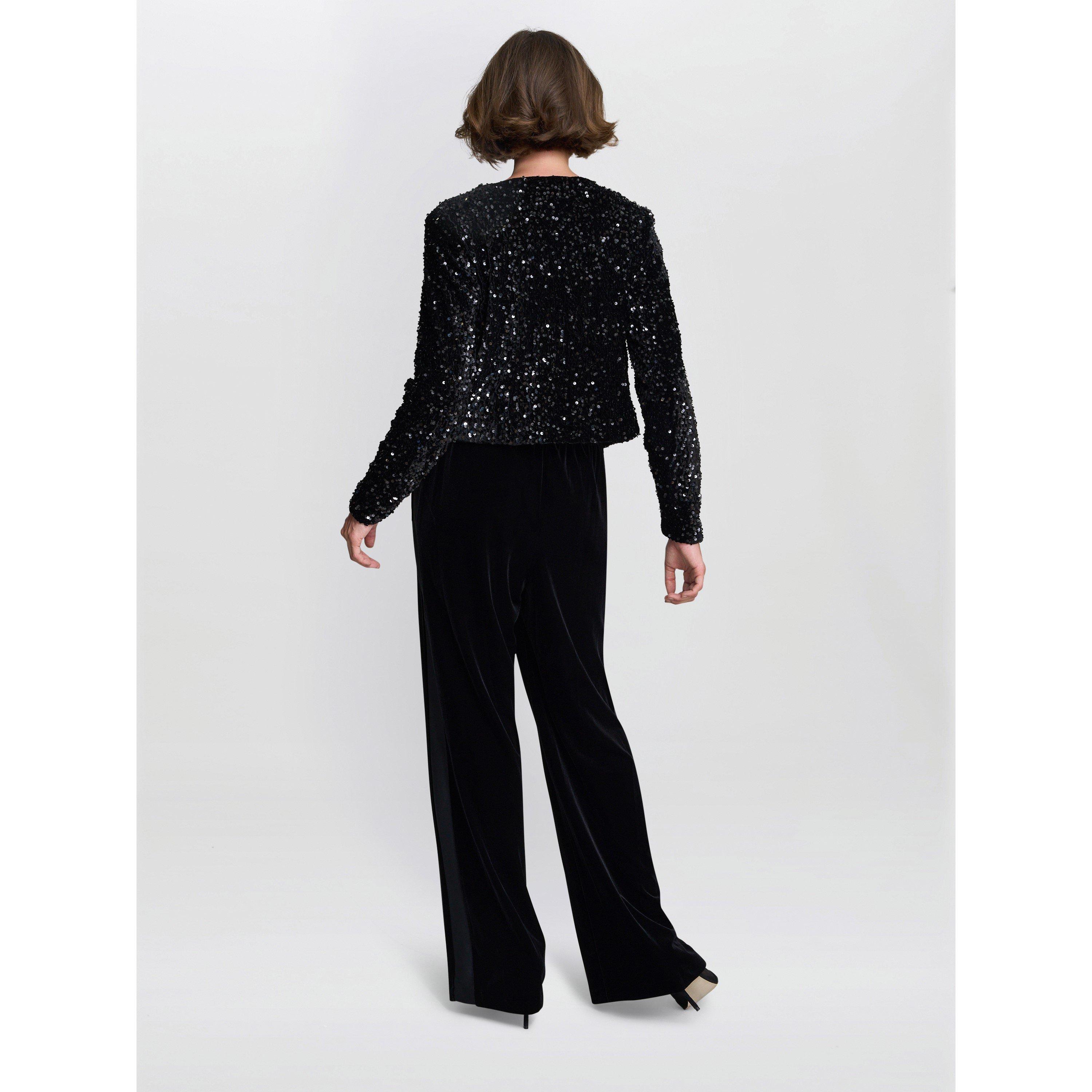 Black - Gina Bacconi - Women's Roxy Sequin Round Neckline Tie Bow Jacket - 3