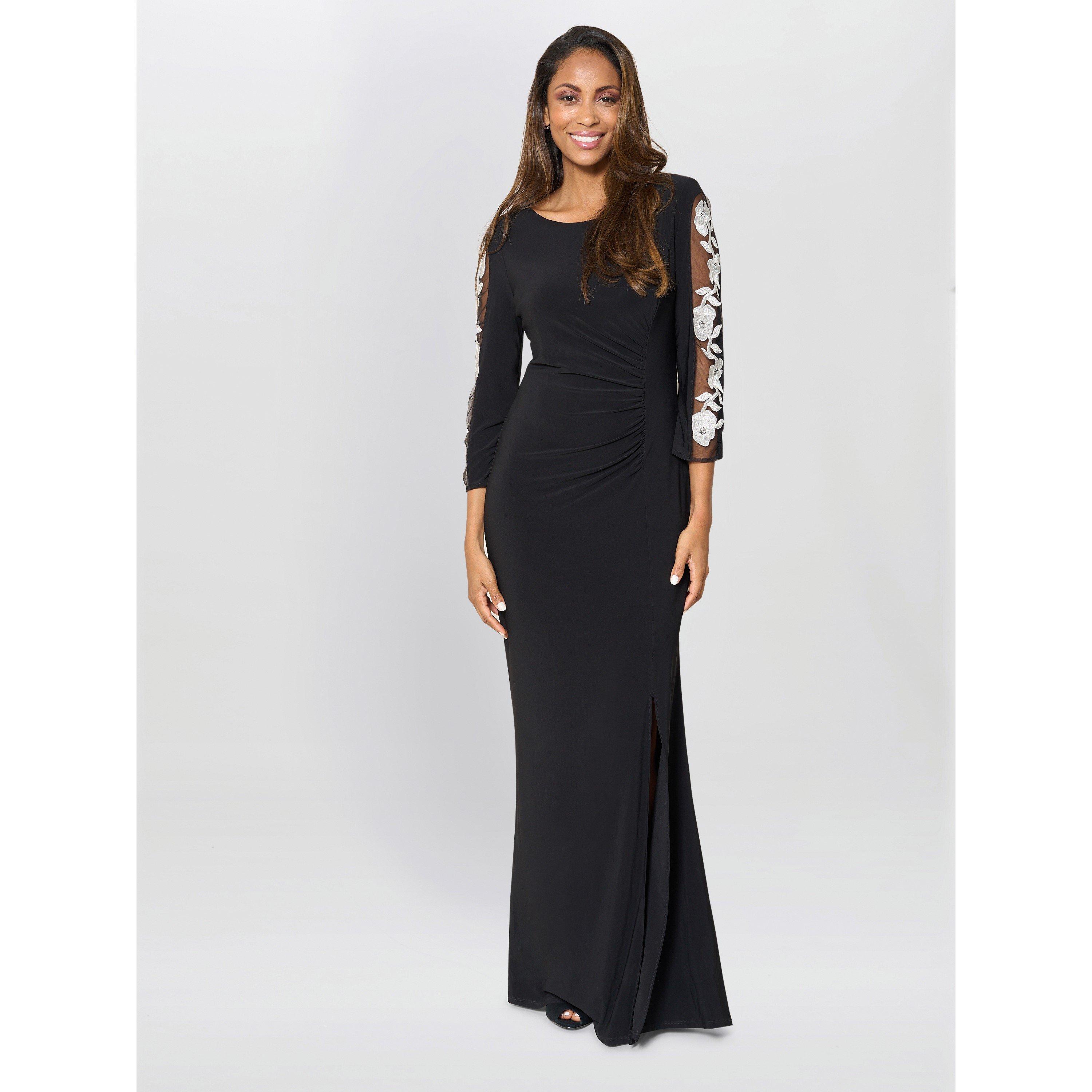 Black / Ivory - Gina Bacconi - Suzie Embroidered Sleeve Maxi Dress - 2