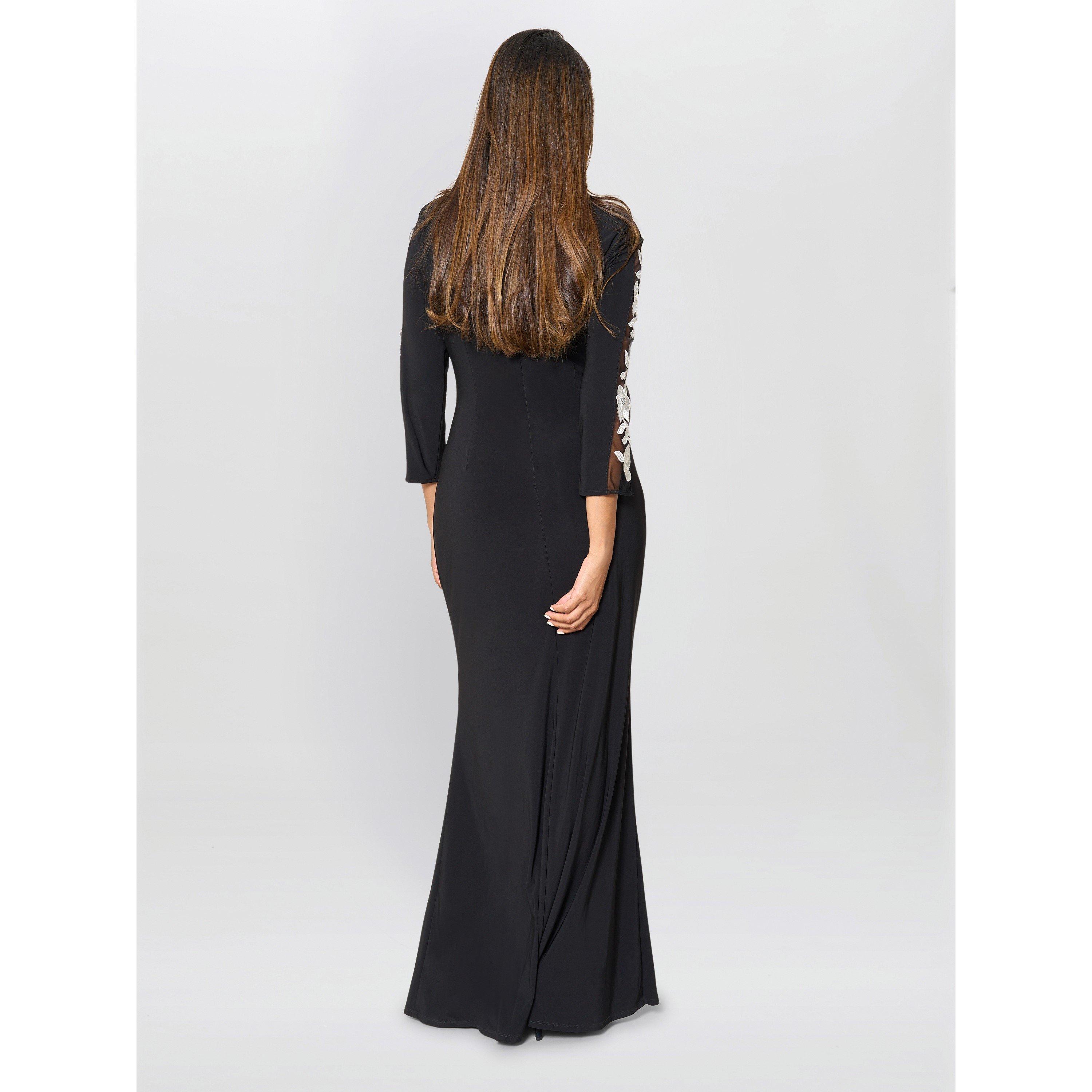 Black / Ivory - Gina Bacconi - Suzie Embroidered Sleeve Maxi Dress - 3