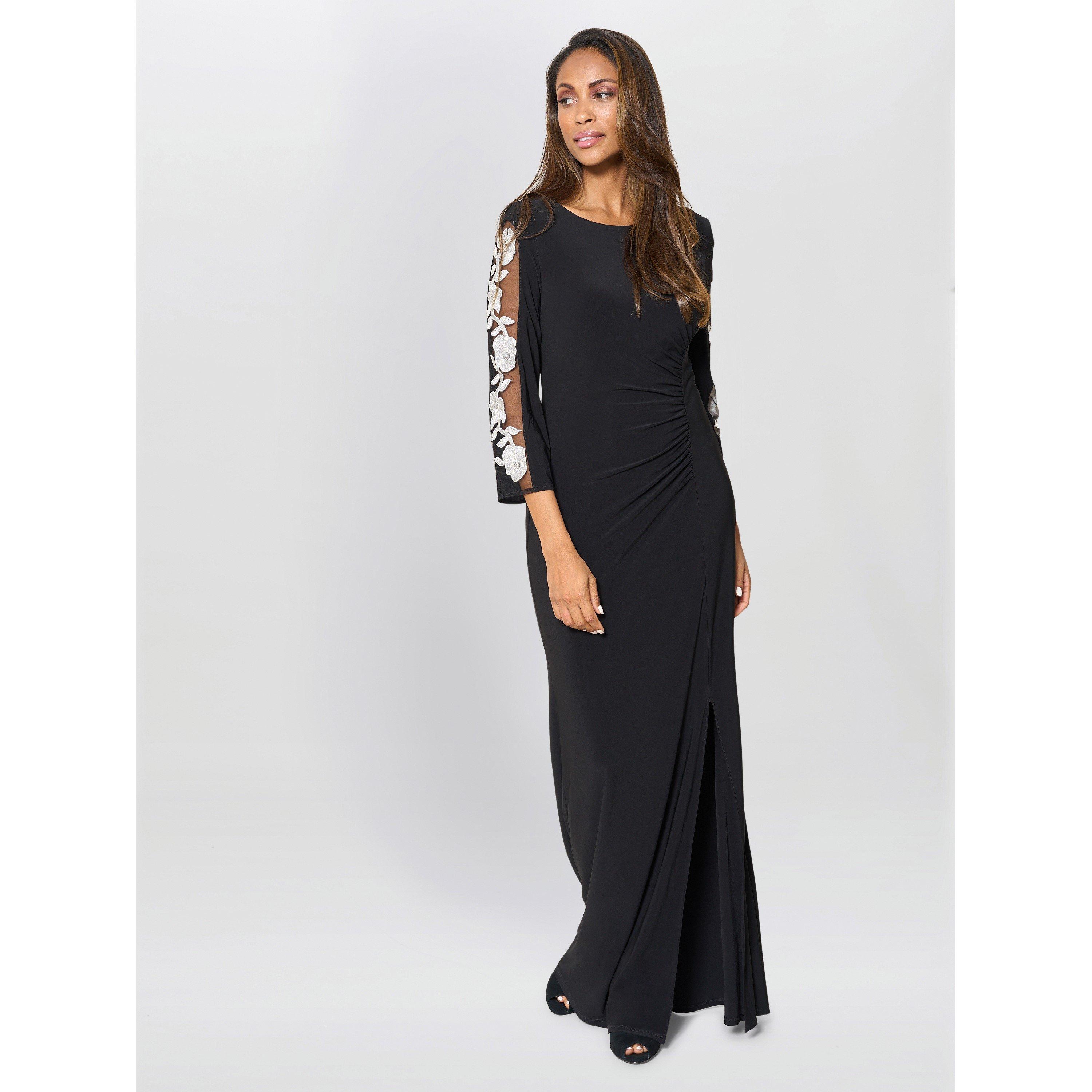 Black / Ivory - Gina Bacconi - Suzie Embroidered Sleeve Maxi Dress - 4