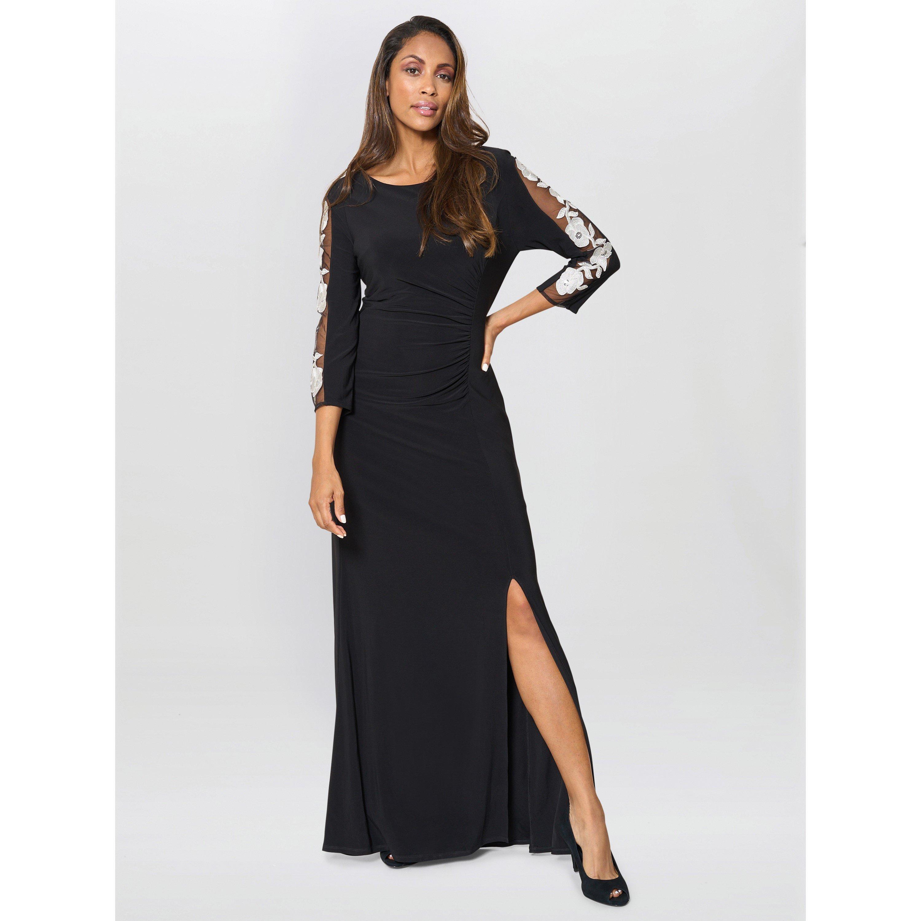 Black / Ivory - Gina Bacconi - Suzie Embroidered Sleeve Maxi Dress - 6