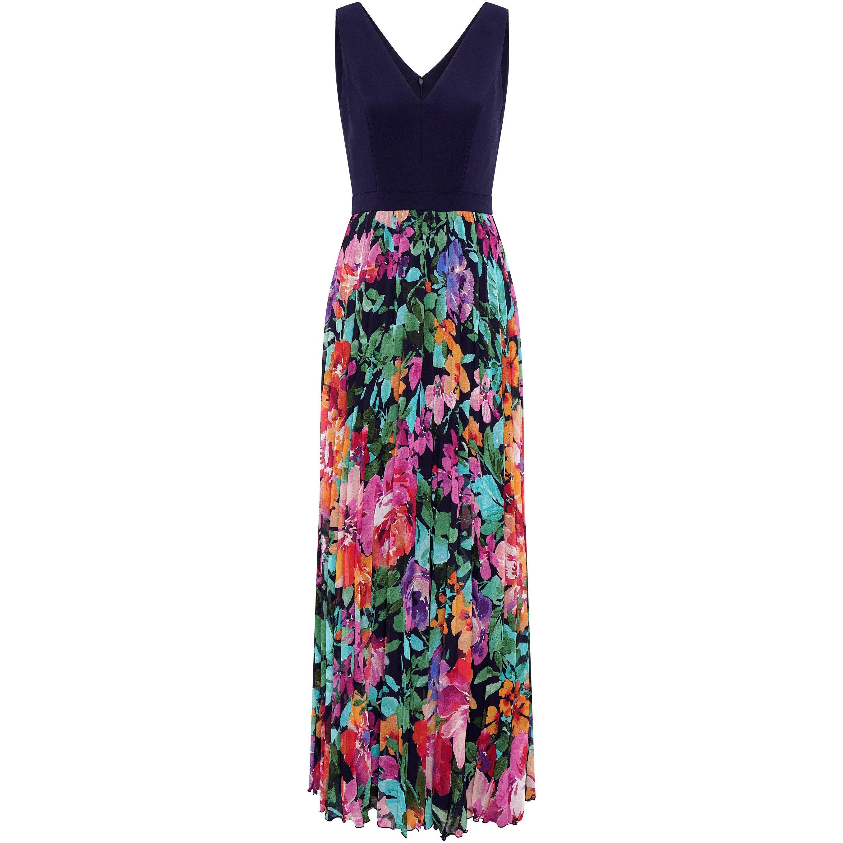 Navy / Multi - Gina Bacconi - Mariella Maxi Dress With Pleated Skirt - 1