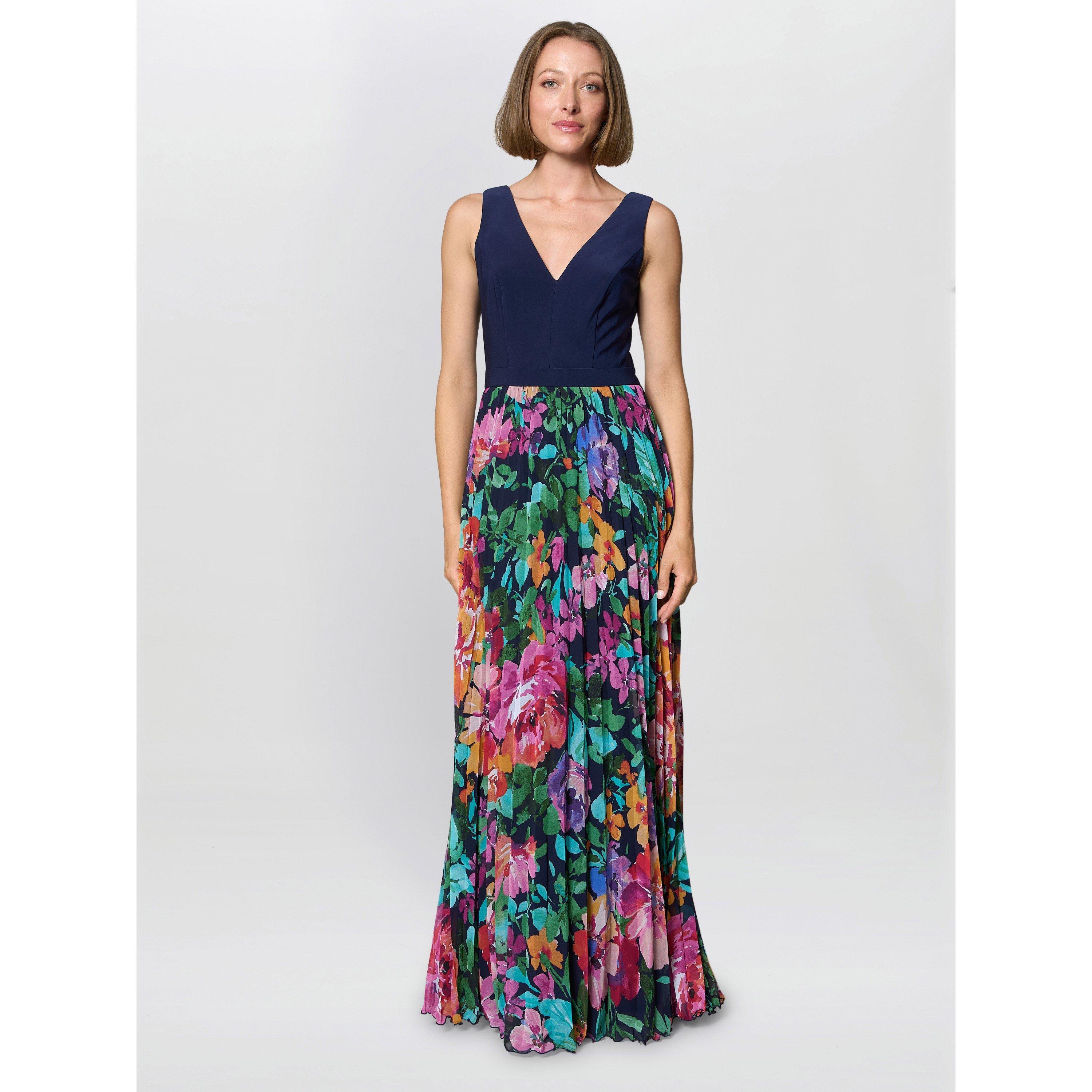 Navy / Multi - Gina Bacconi - Mariella Maxi Dress With Pleated Skirt - 2