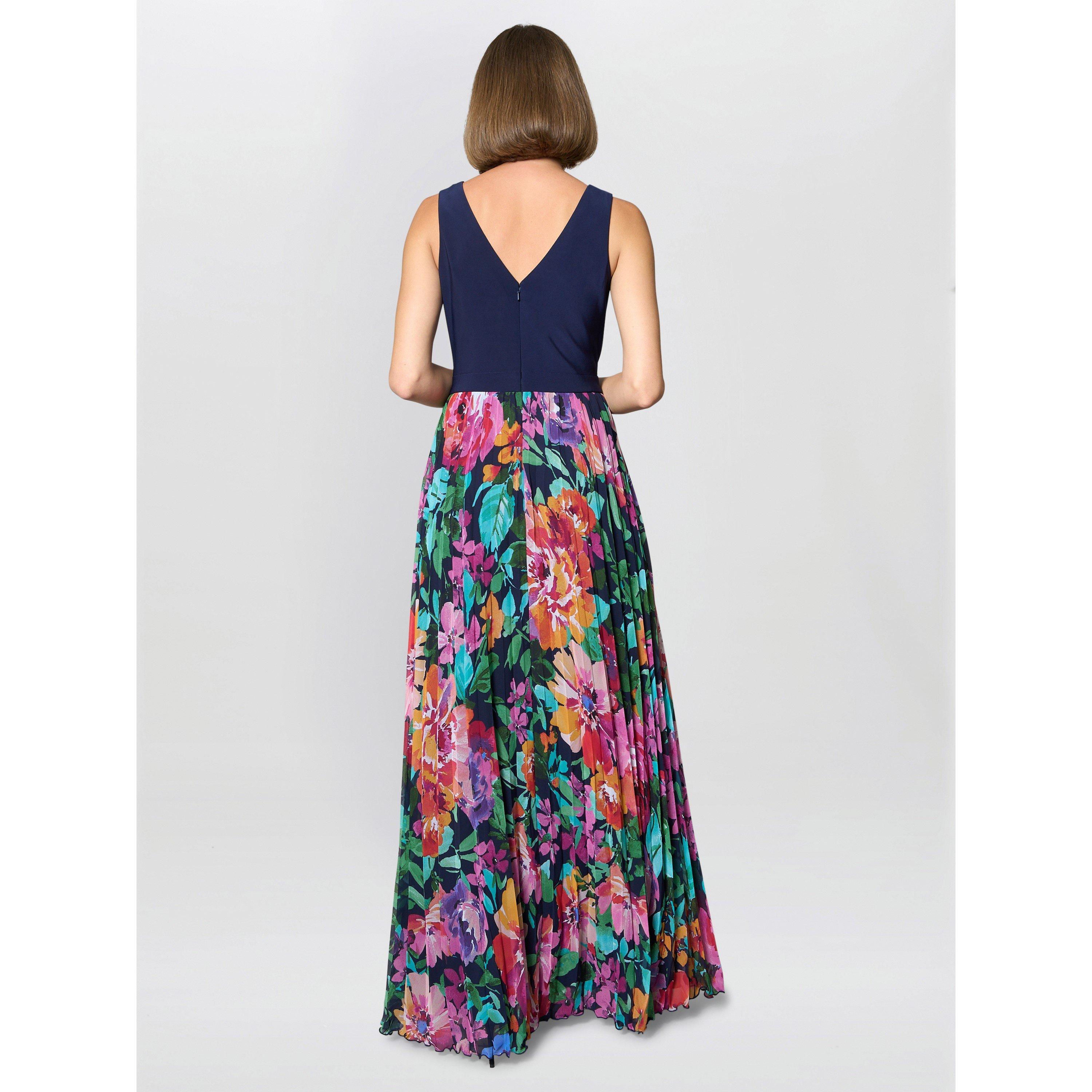 Navy / Multi - Gina Bacconi - Mariella Maxi Dress With Pleated Skirt - 3