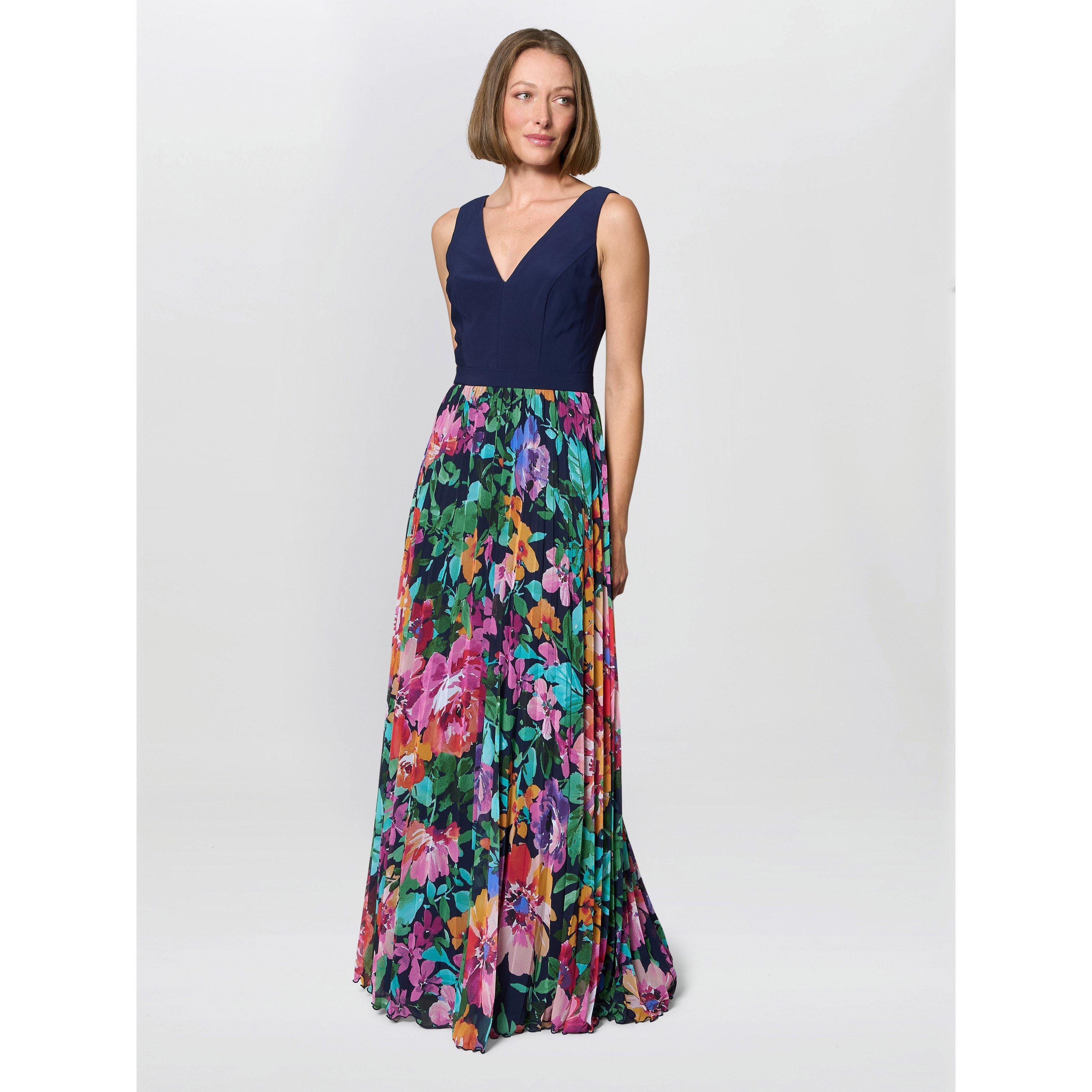 Navy / Multi - Gina Bacconi - Mariella Maxi Dress With Pleated Skirt - 4