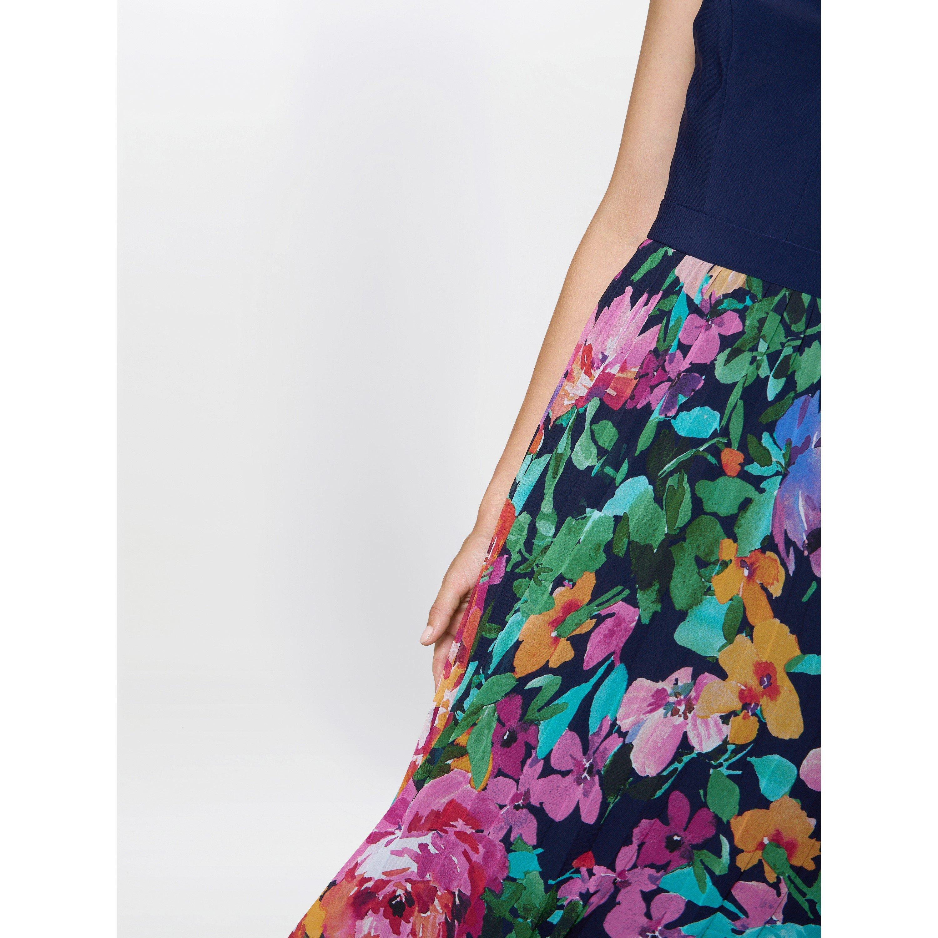 Navy / Multi - Gina Bacconi - Mariella Maxi Dress With Pleated Skirt - 5