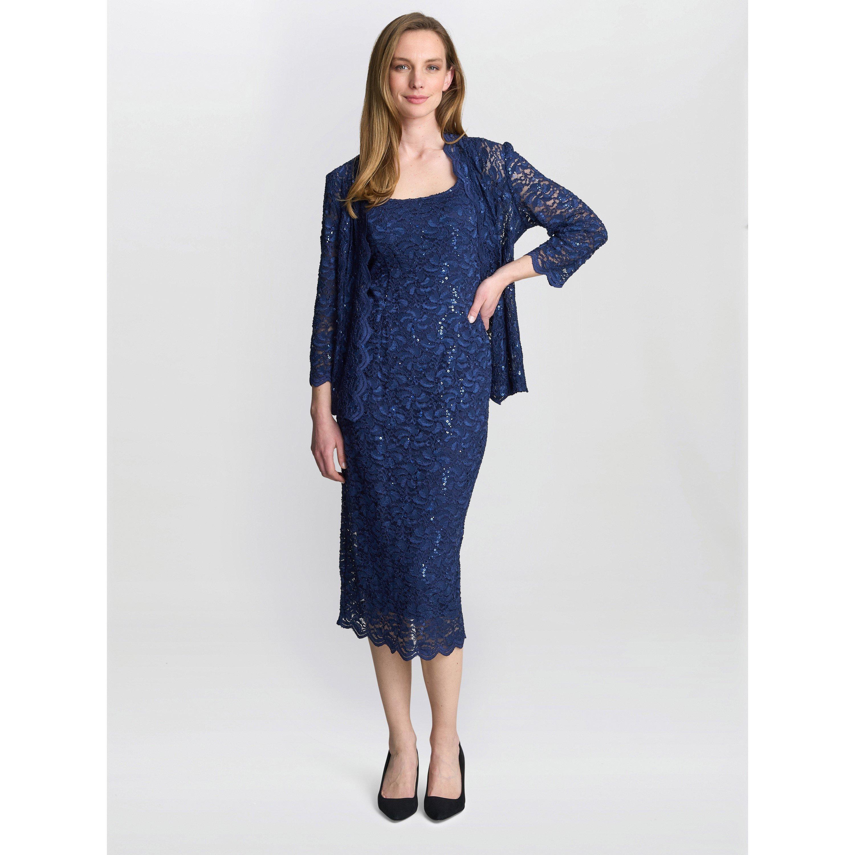 Navy - Gina Bacconi - Alannah Sequin Lace Shift Dress And Jacket - 1