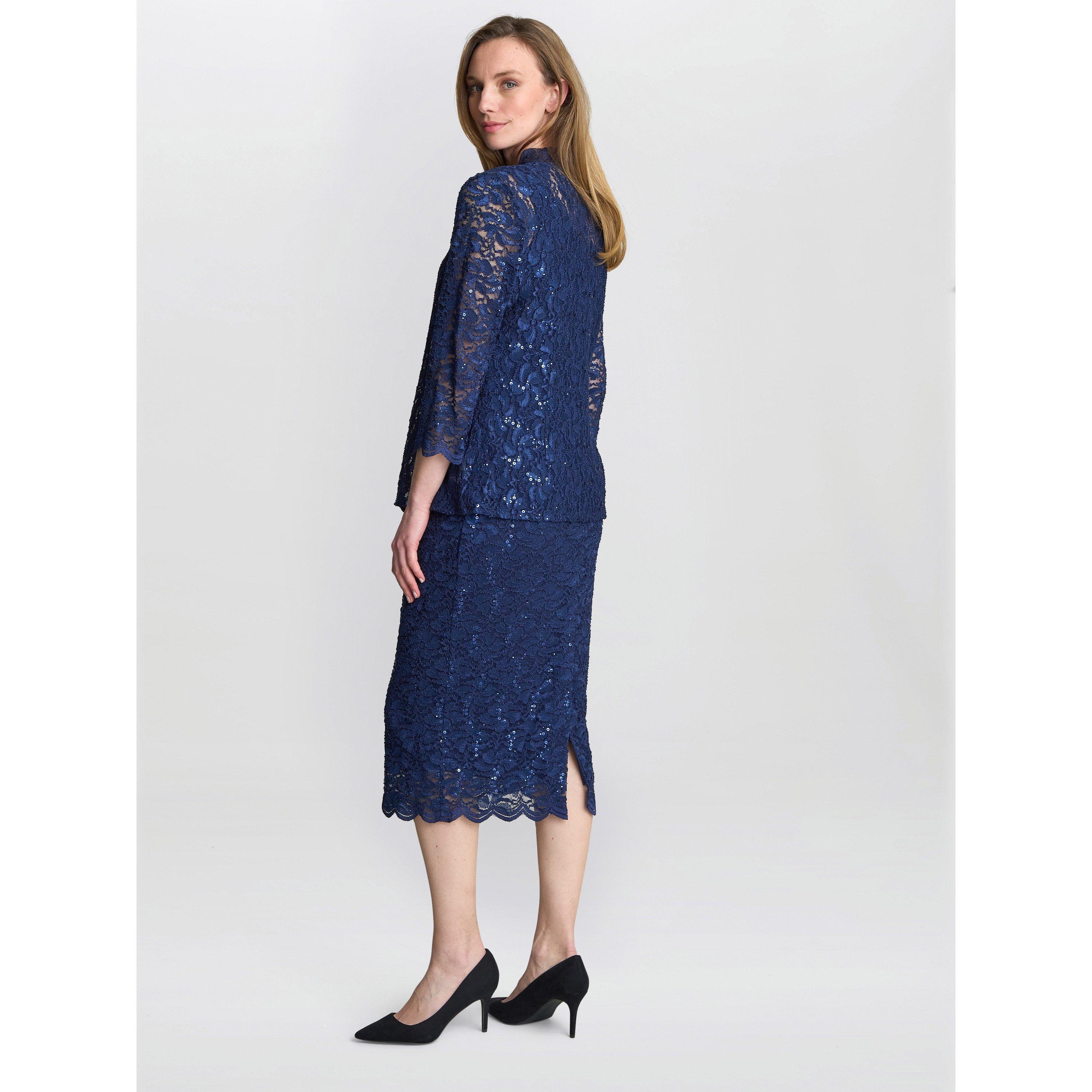 Navy - Gina Bacconi - Alannah Sequin Lace Shift Dress And Jacket - 2