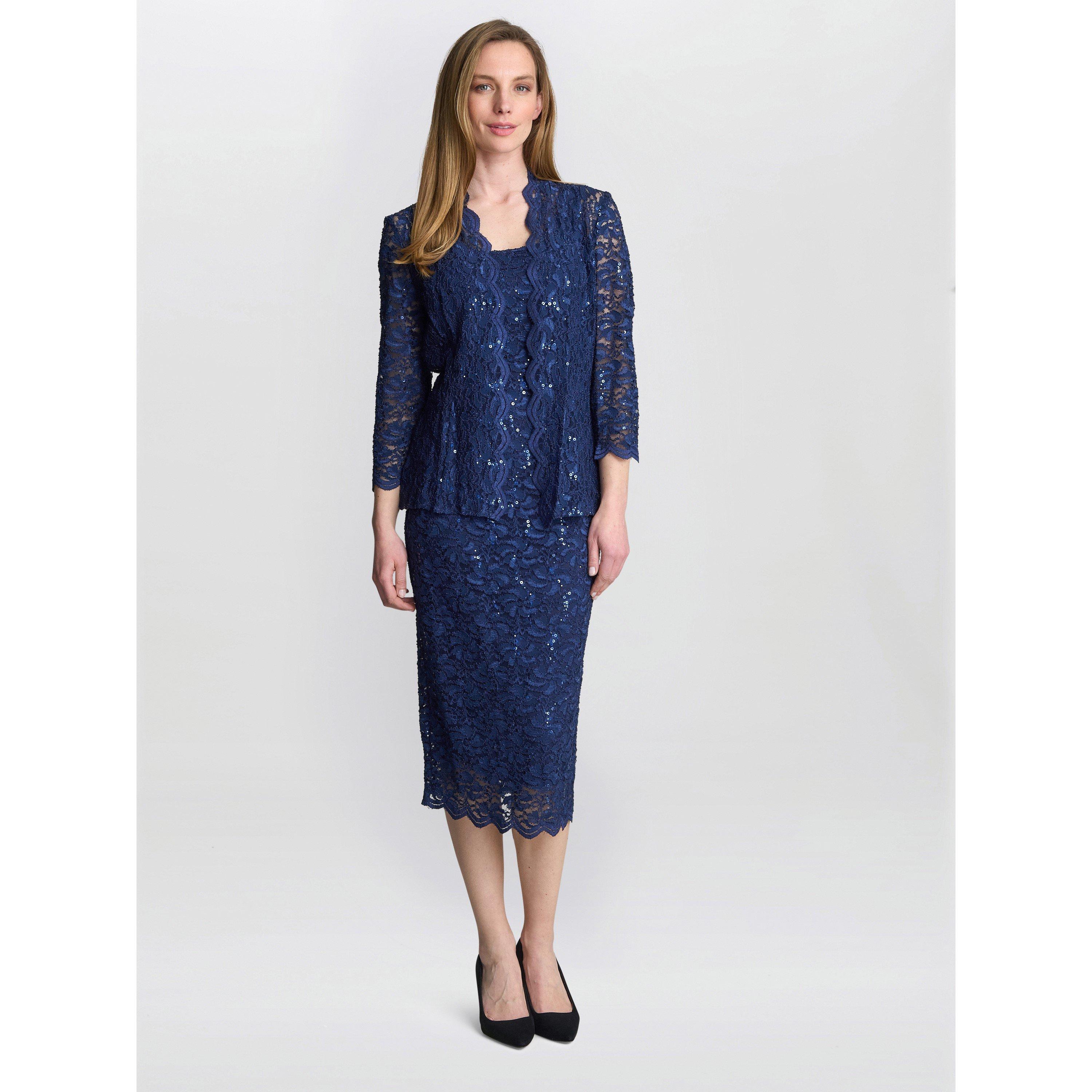 Navy - Gina Bacconi - Alannah Sequin Lace Shift Dress And Jacket - 3