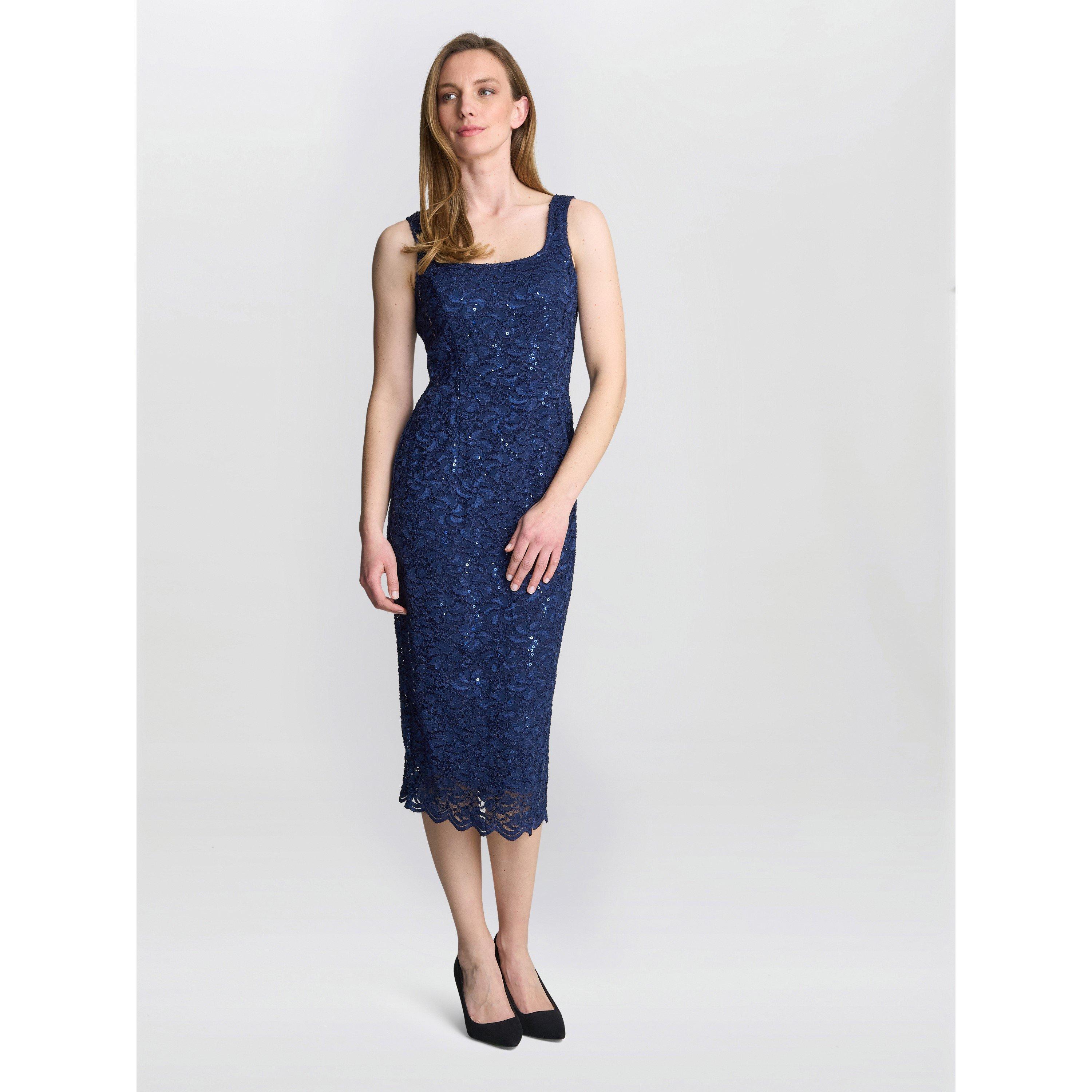 Navy - Gina Bacconi - Alannah Sequin Lace Shift Dress And Jacket - 5