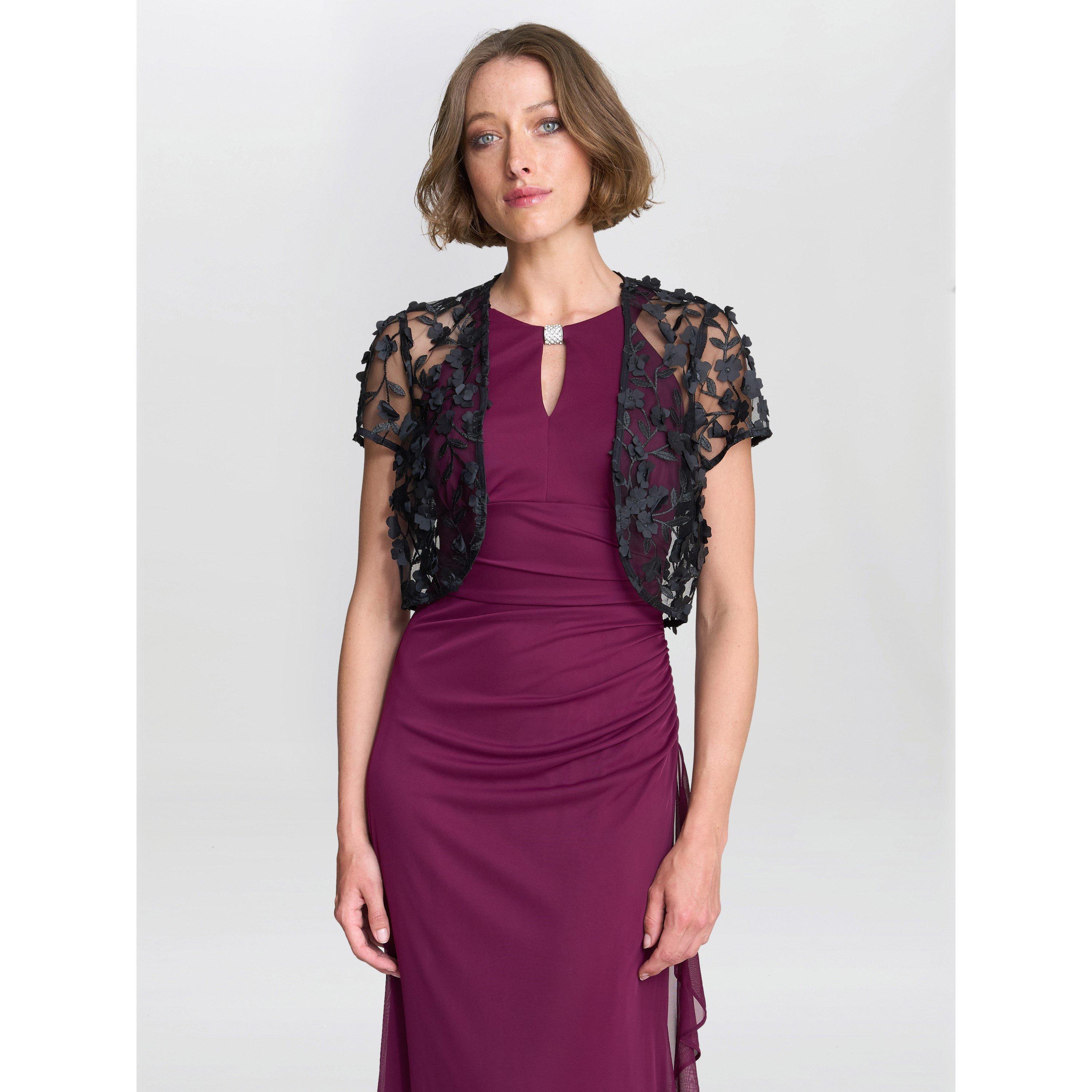 Black - Gina Bacconi - Women's Olga Black Cropped 3D Floral Cover Up - 2