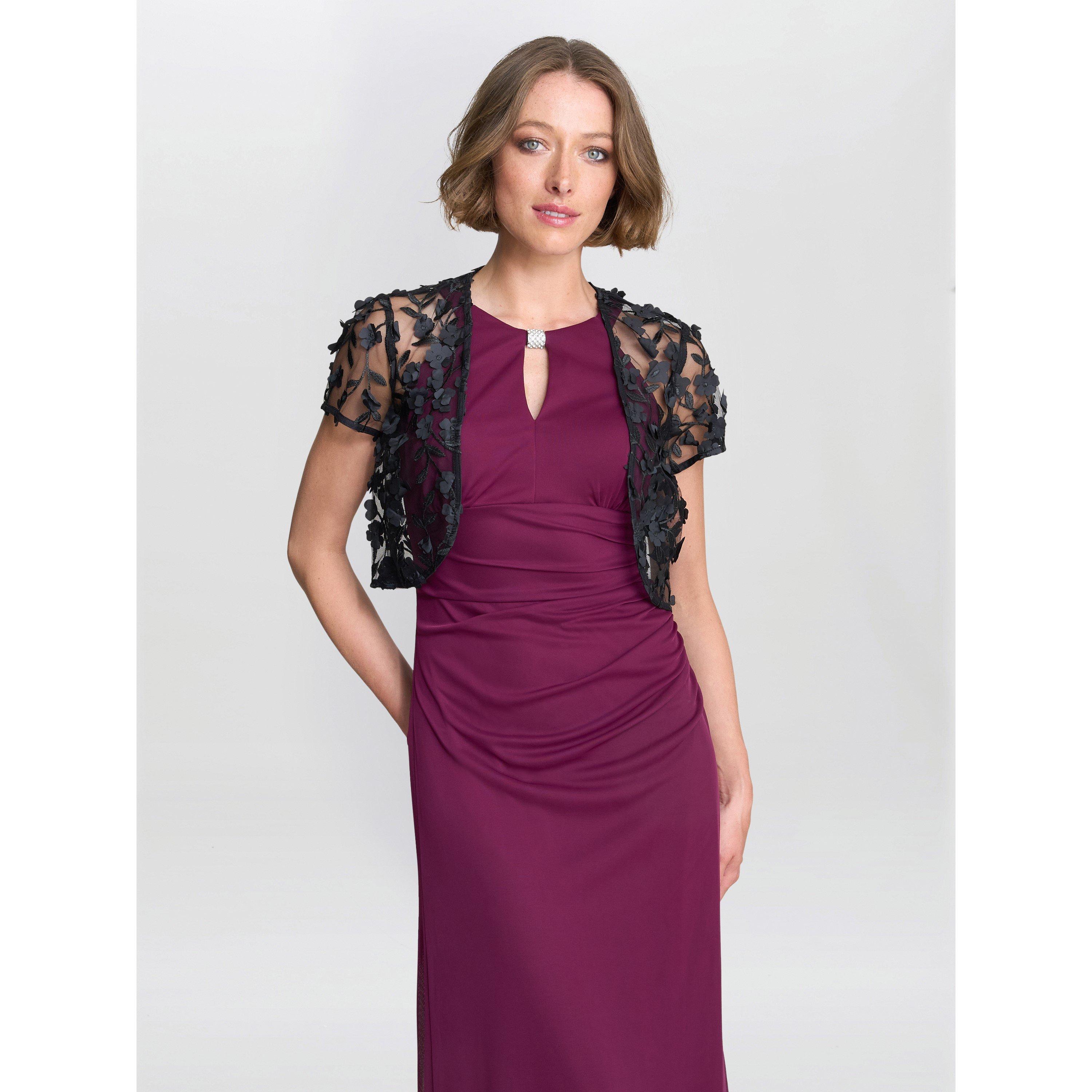 Black - Gina Bacconi - Women's Olga Black Cropped 3D Floral Cover Up - 4