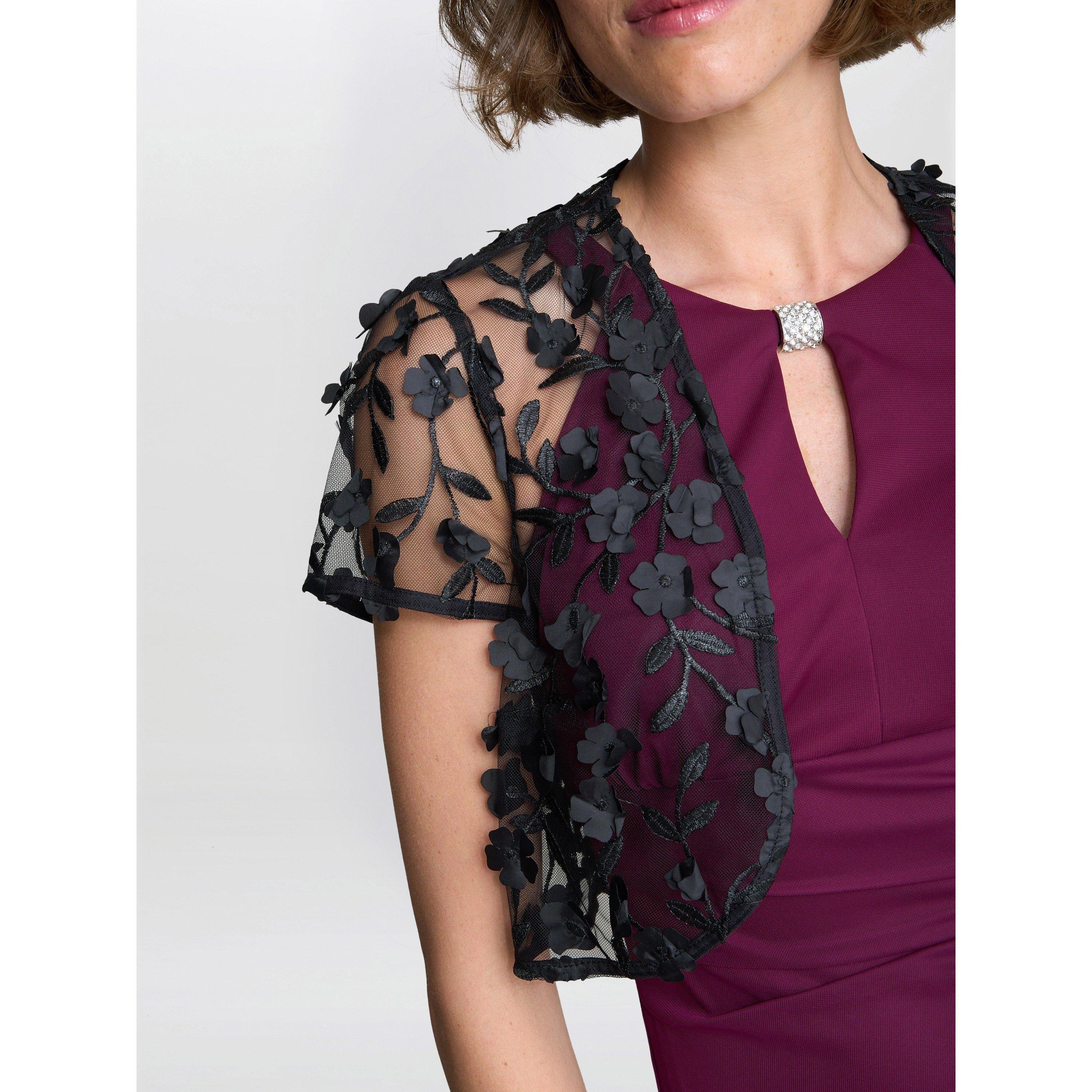 Black - Gina Bacconi - Women's Olga Black Cropped 3D Floral Cover Up - 5