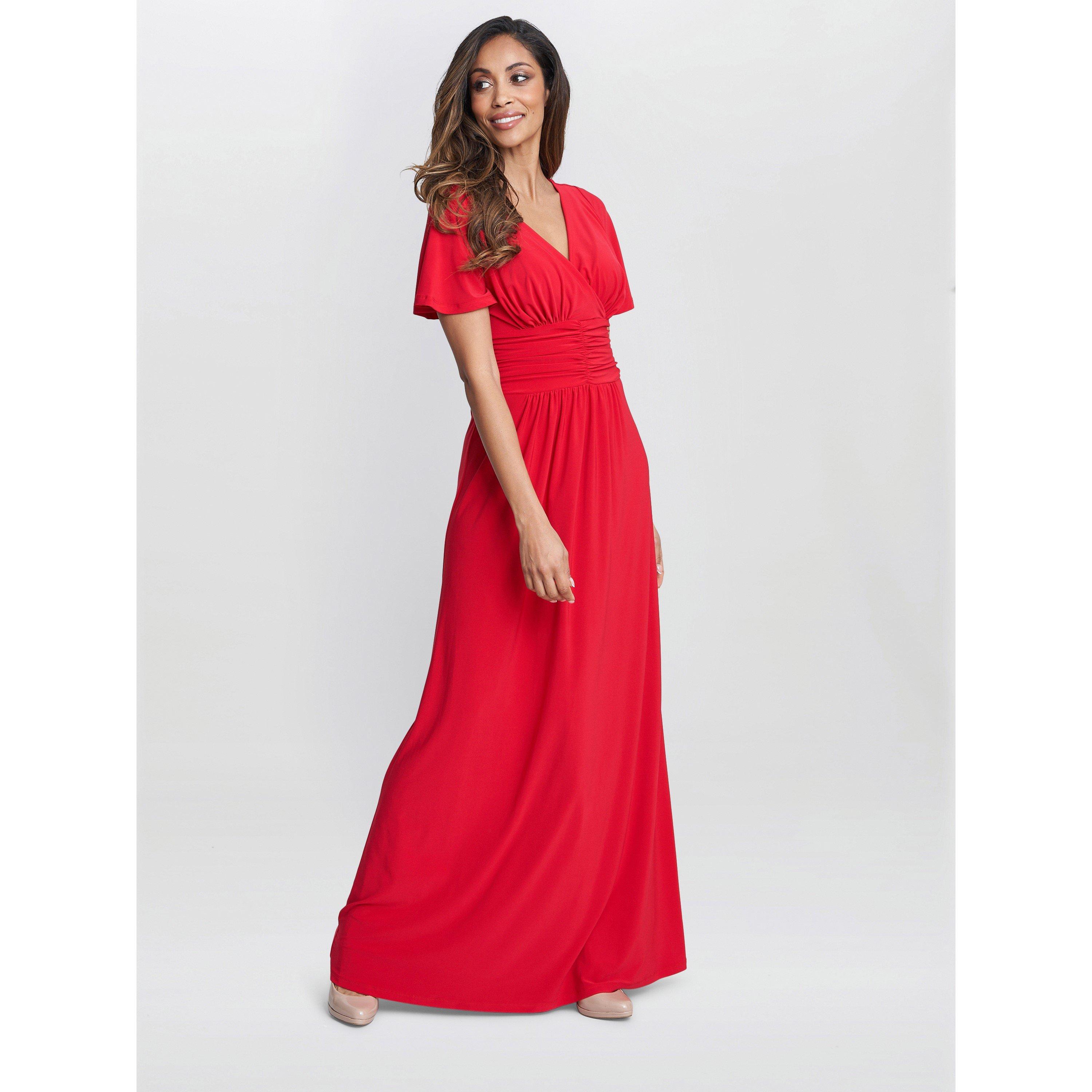 Red - Gina Bacconi - Women's Elena Jersey Maxi A-Line Dress - 3