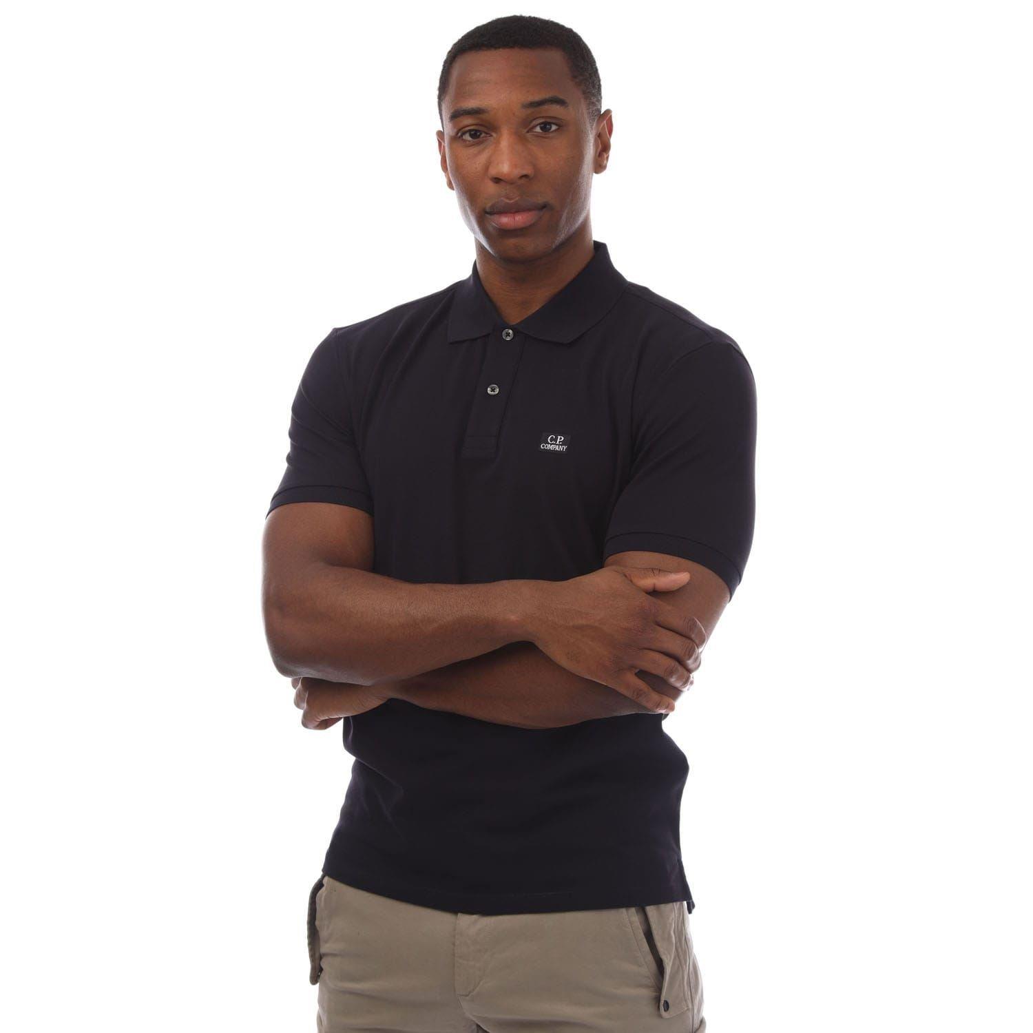 CP Company Stretch Piquet Logo Polo Shirt - Navy - S