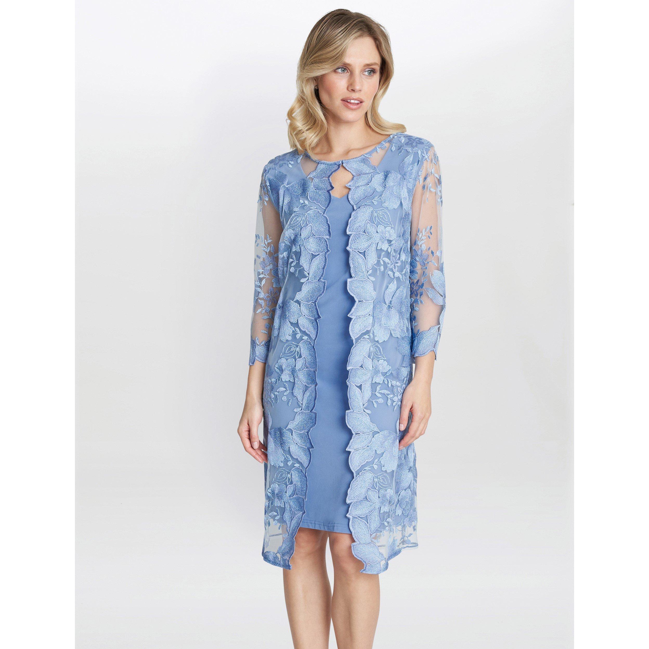 Gina Bacconi Women's Savoy Embroidered Lace Mock Jacket - Hydrangea - 18