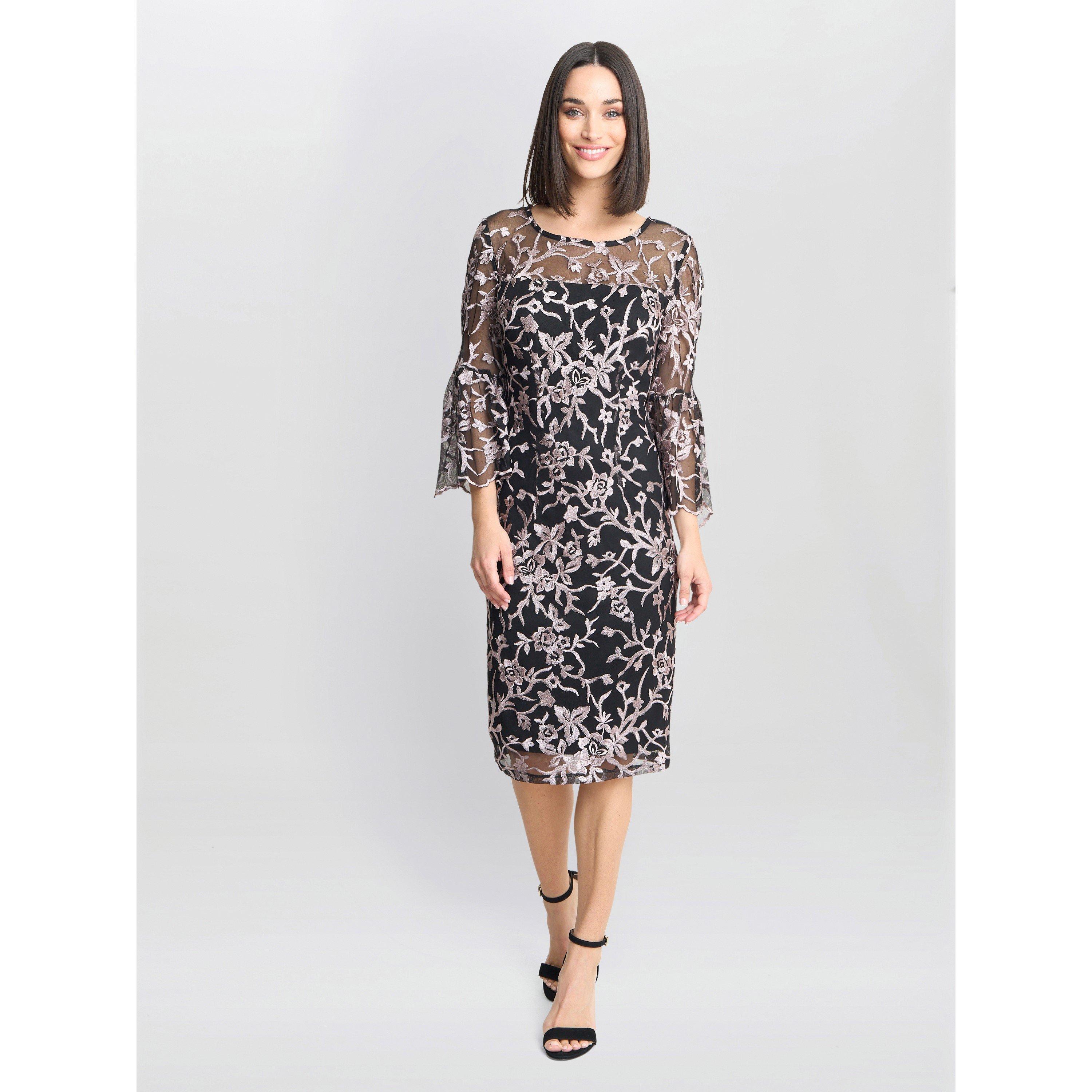 Black / Pink - Gina Bacconi - Maxine Embroidered Shift Dress - 1