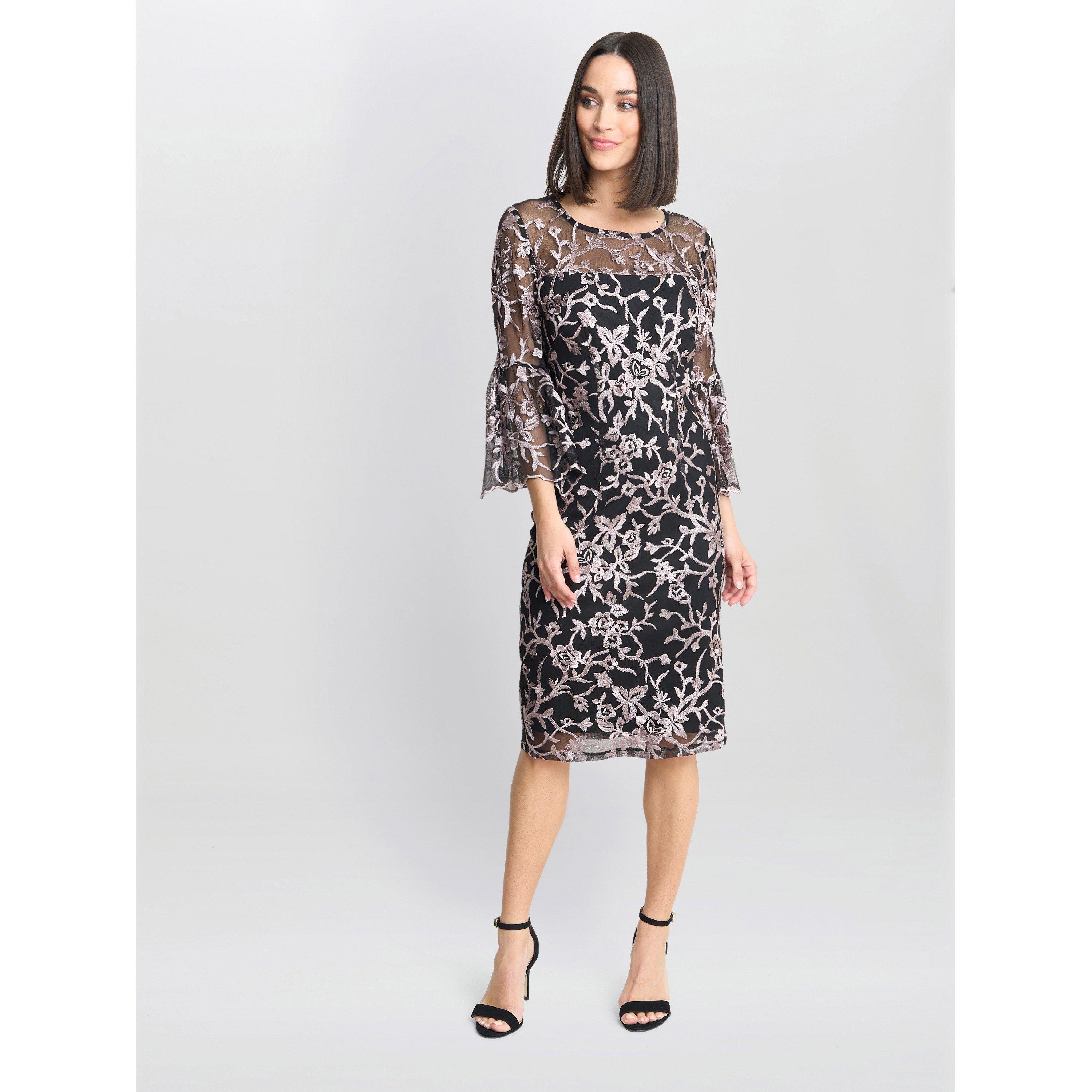 Black / Pink - Gina Bacconi - Maxine Embroidered Shift Dress - 3