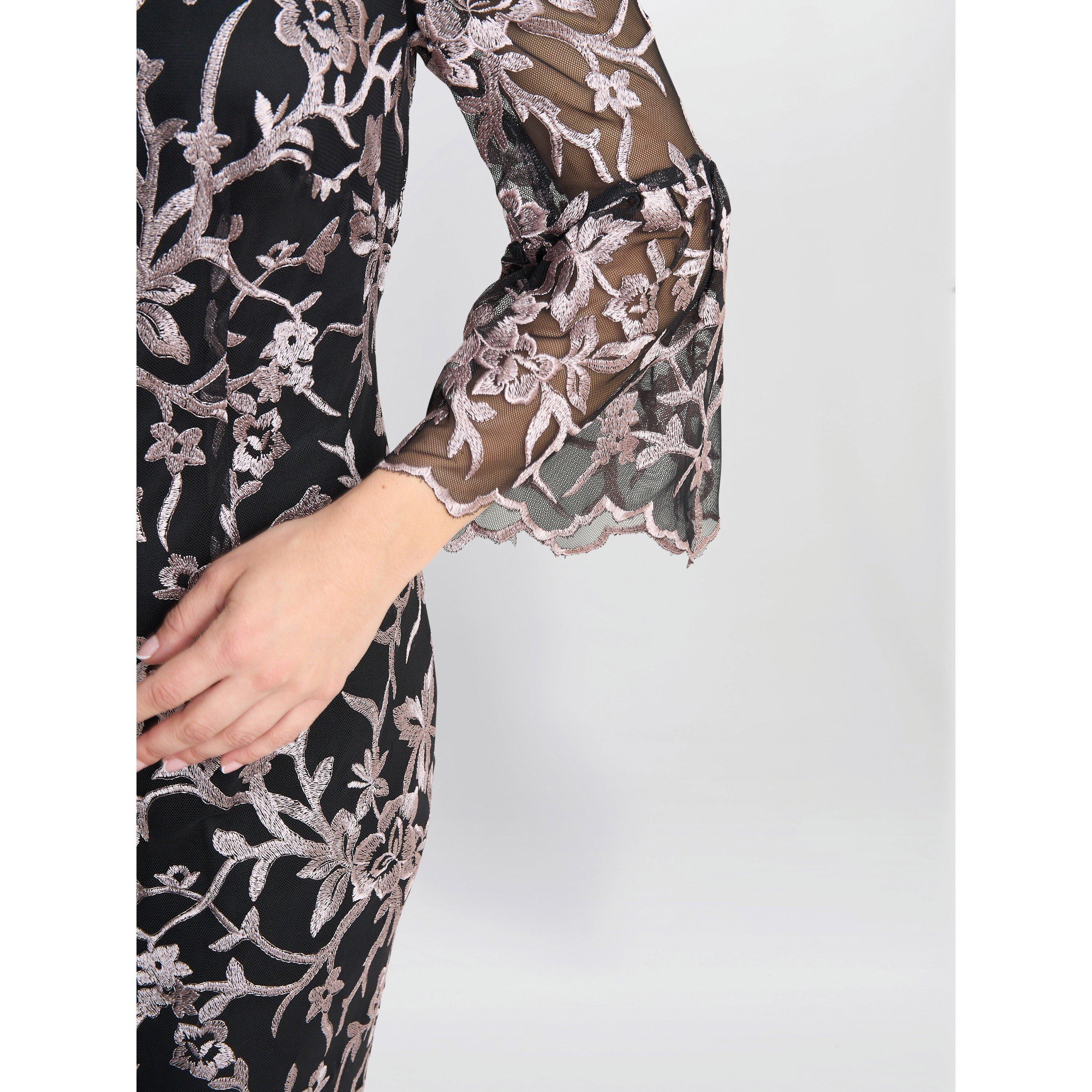 Black / Pink - Gina Bacconi - Maxine Embroidered Shift Dress - 5