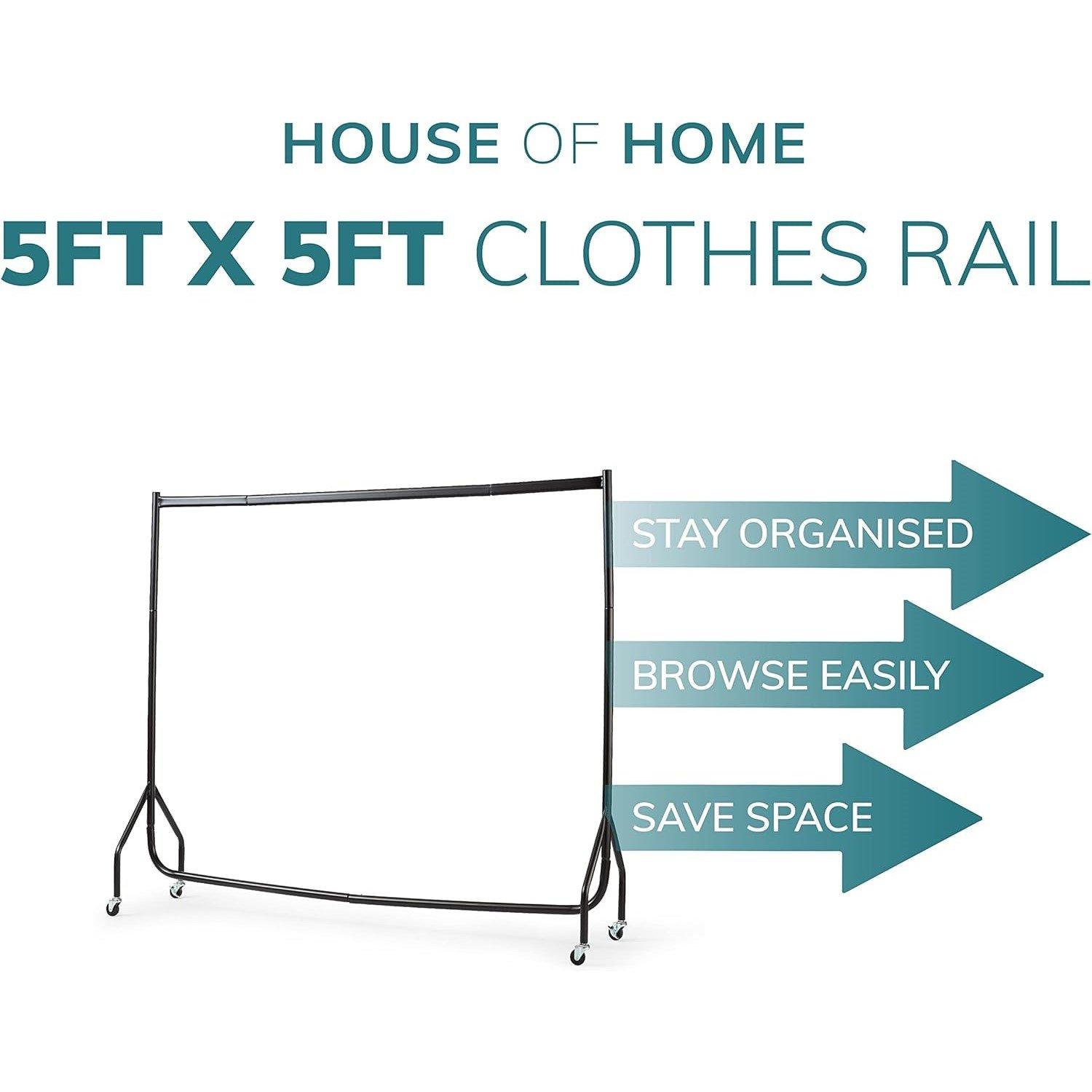 Black - House of Home - Superior 5FT Long x 5FT Clothes Rail Black - 2