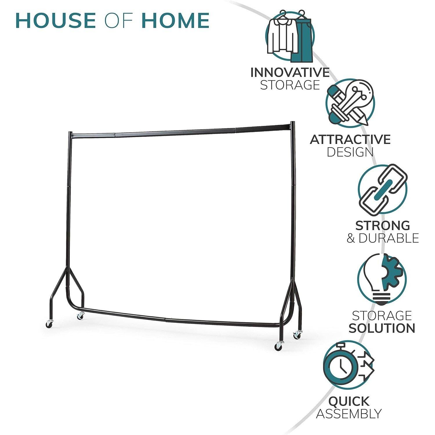 Black - House of Home - Superior 5FT Long x 5FT Clothes Rail Black - 4