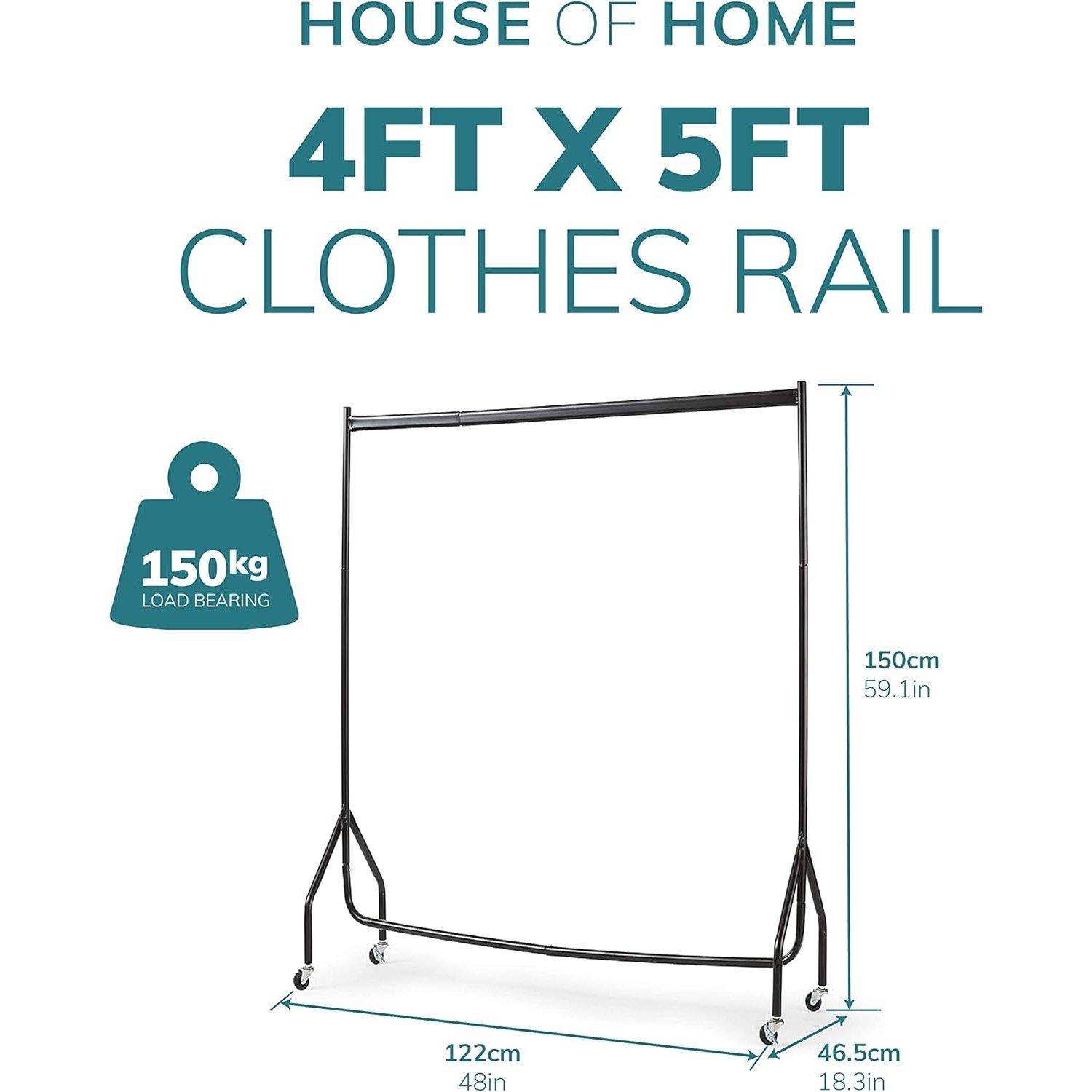 Black - House of Home - Superior 4FT Long x 5FT Clothes Rail In Black - 6