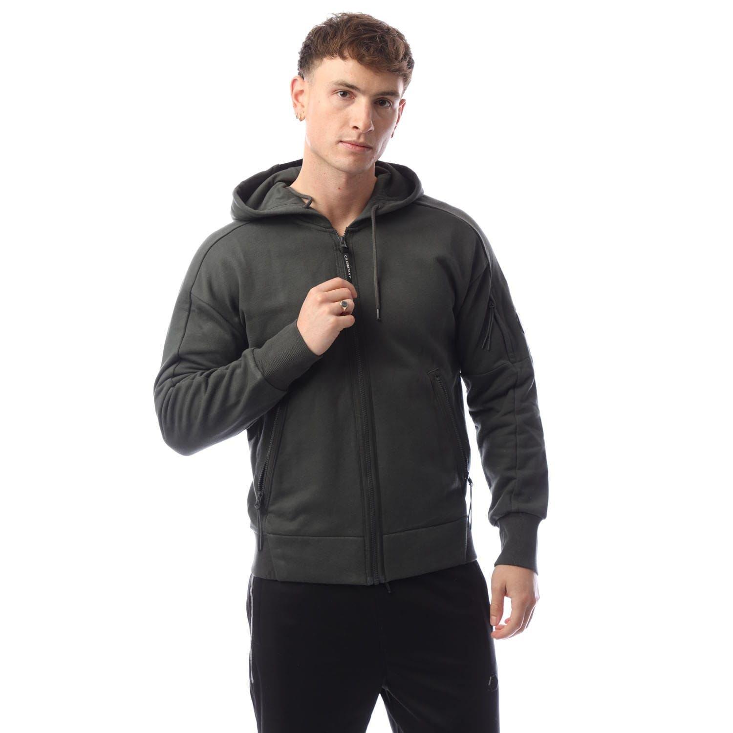 Grey - CP Company - Diagonal Raised Fleece Lens Full-Zip Hoodie - 1