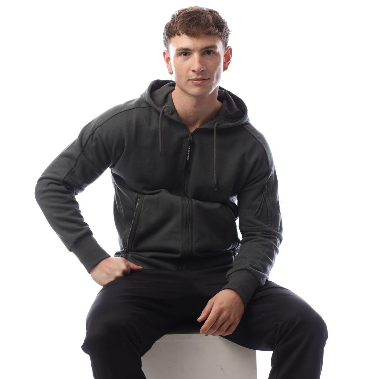 Grey - CP Company - Diagonal Raised Fleece Lens Full-Zip Hoodie - 4