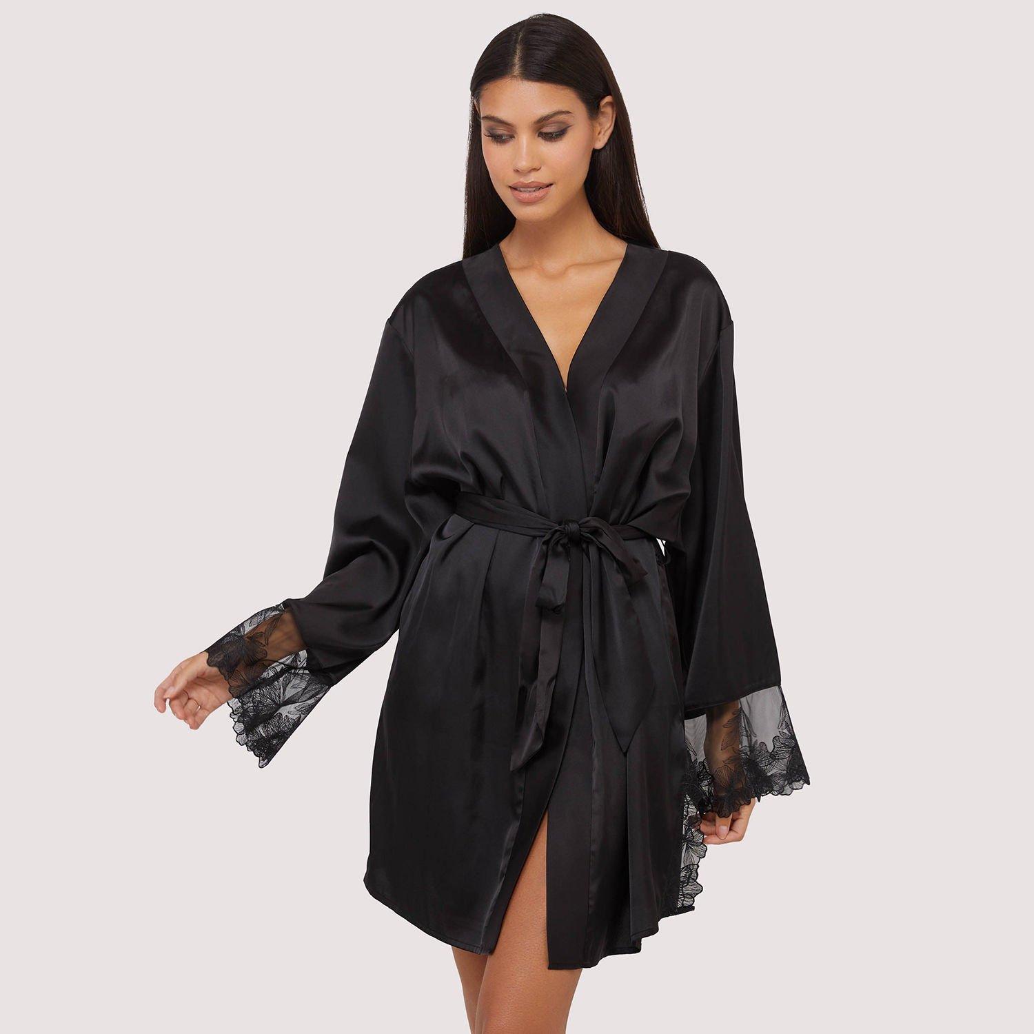 Black - Playful Promises - Eleanor Black Satin And Embroidery Robe - 1