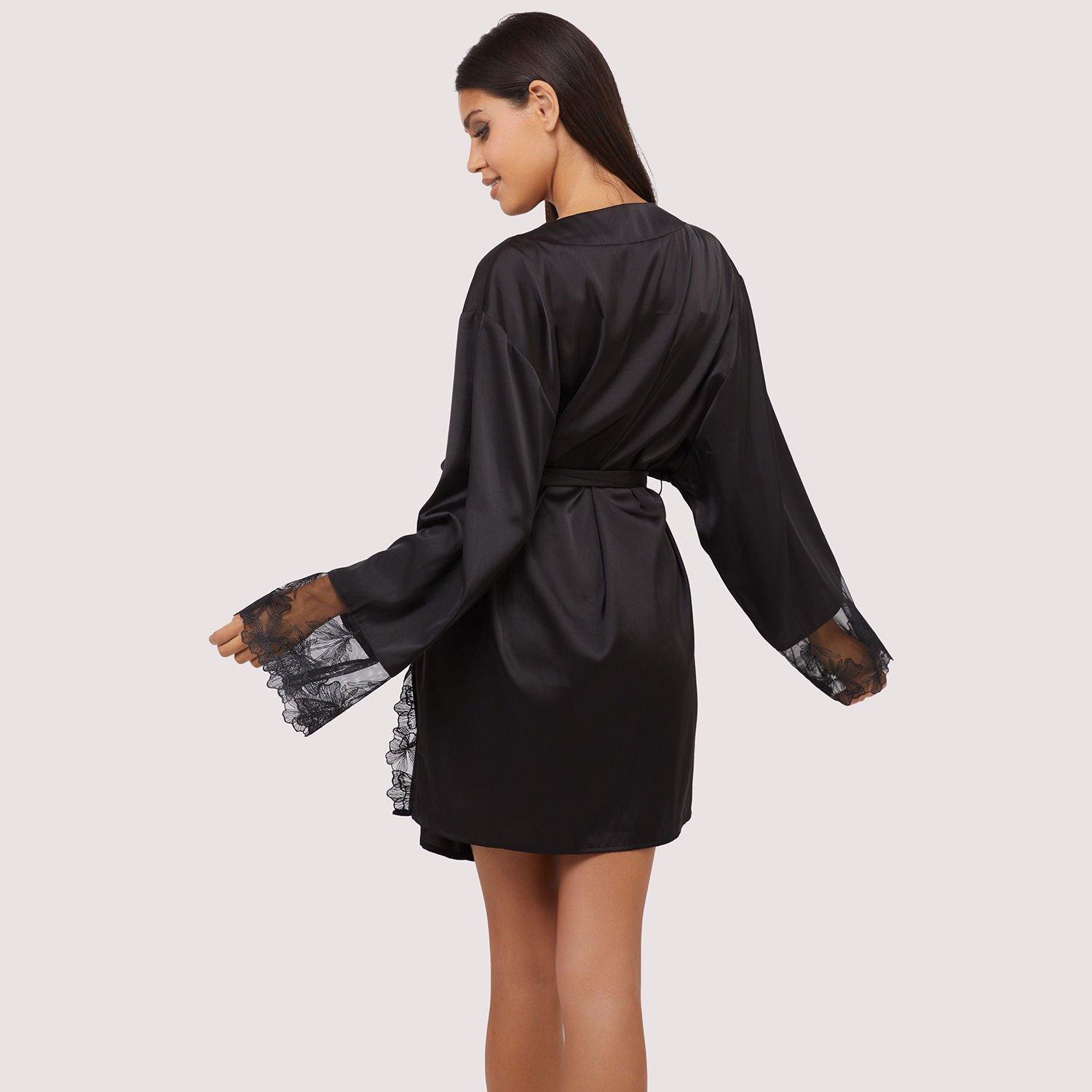 Black - Playful Promises - Eleanor Black Satin And Embroidery Robe - 2