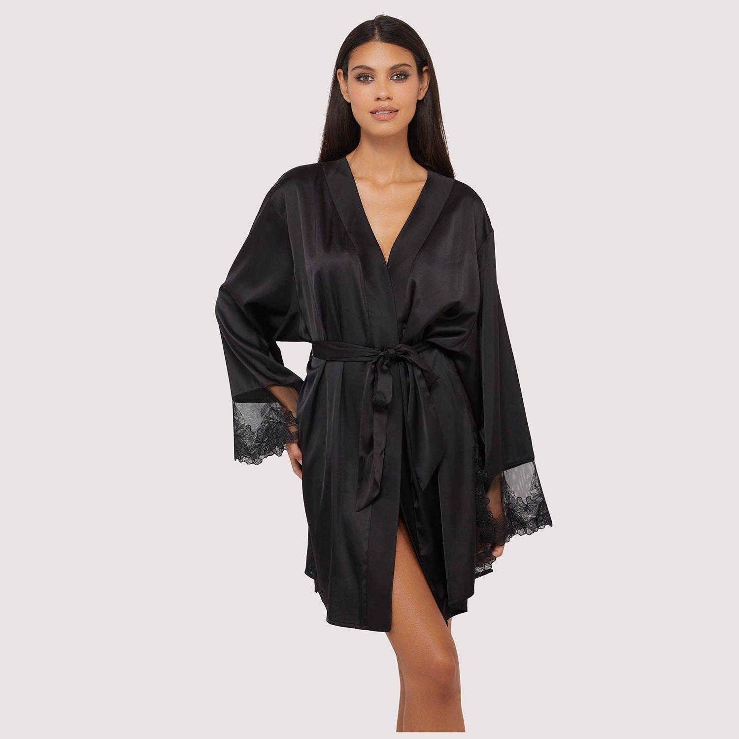 Black - Playful Promises - Eleanor Black Satin And Embroidery Robe - 3