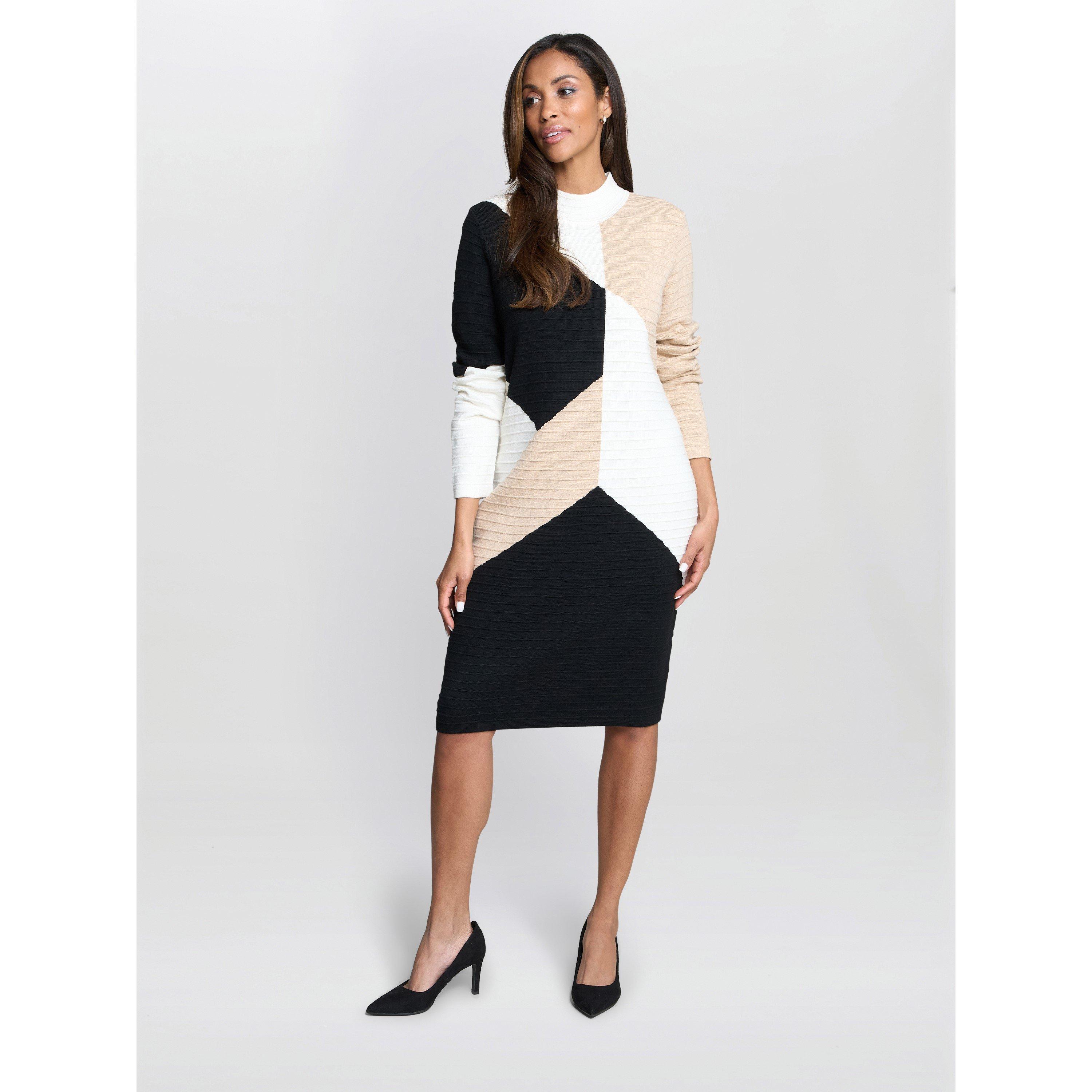 Black / White - Gina Bacconi - Women's Aliana Colourblock Ribbed Knit Long Sleeve Dress - 2