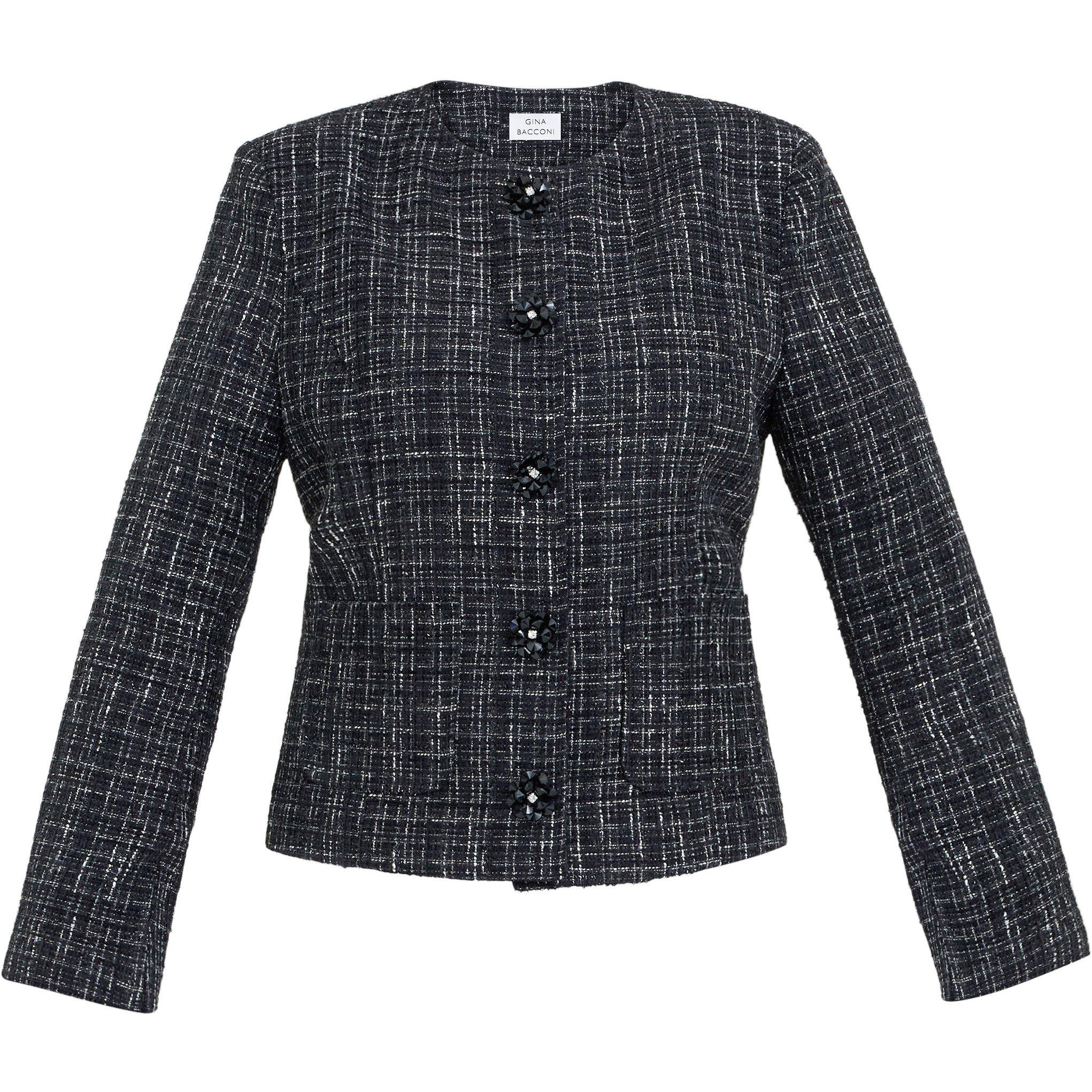 Gina Bacconi Women's Alisson Tweed Knitted Button Front Jacket - Black - XL