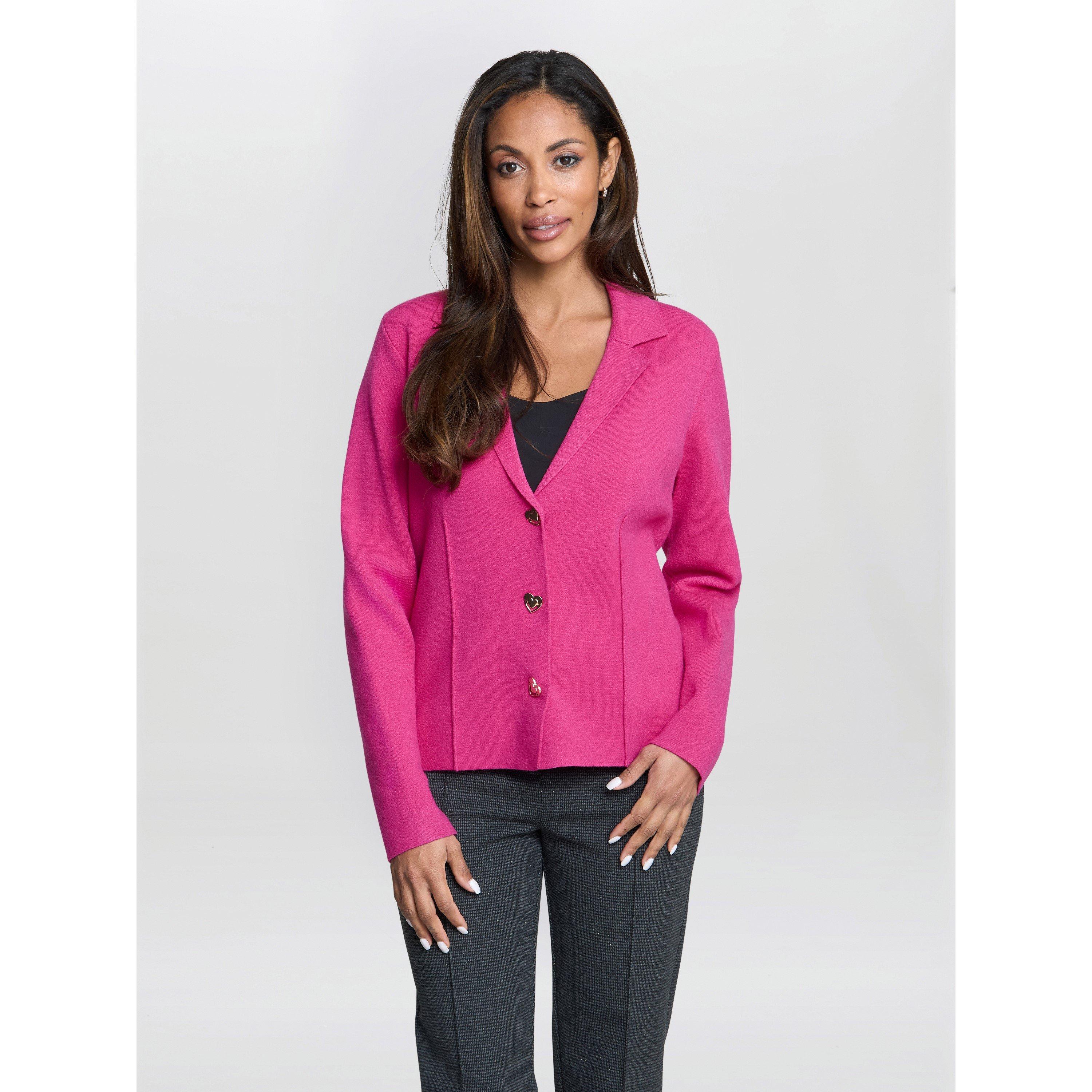 Fuchsia - Gina Bacconi - Women's Alyona Pink Heart Button Long Sleeve Jacket - 2